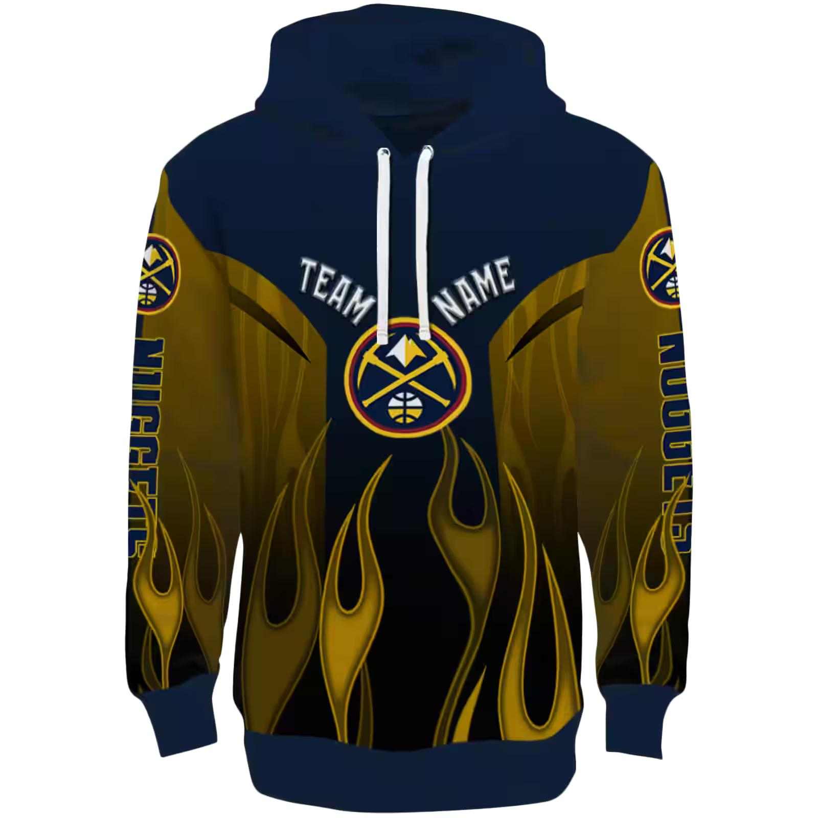 Custom Denver Nuggets Flame Design Blue Hoodie