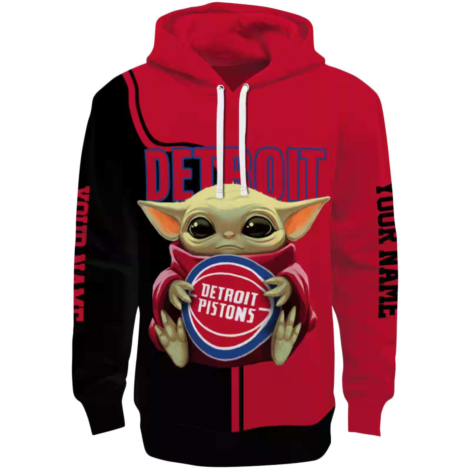 Custom Detroit Pistons Baby Yoda Red Black Hoodie