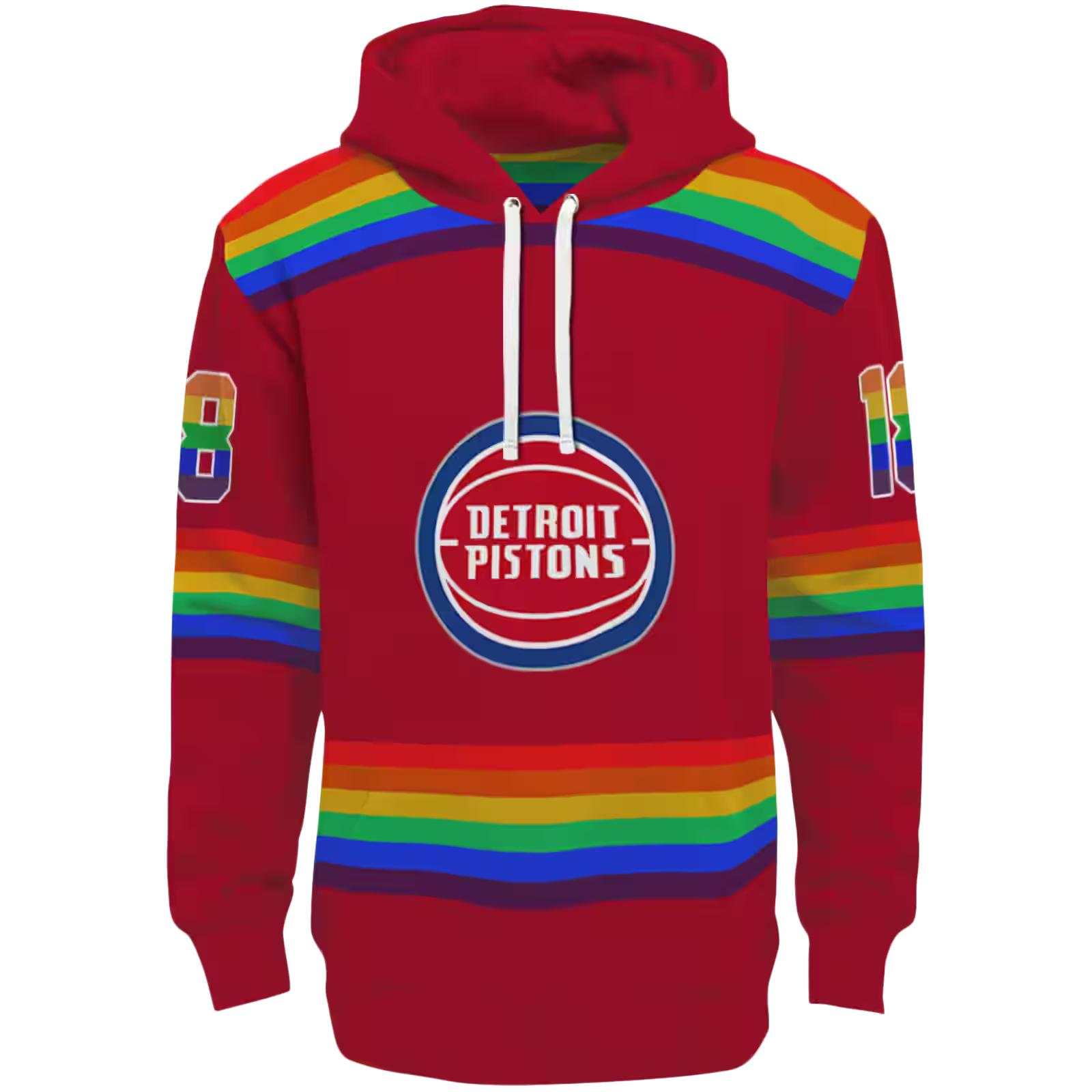 Custom Detroit Pistons Rainbow Stripes Red Hoodie