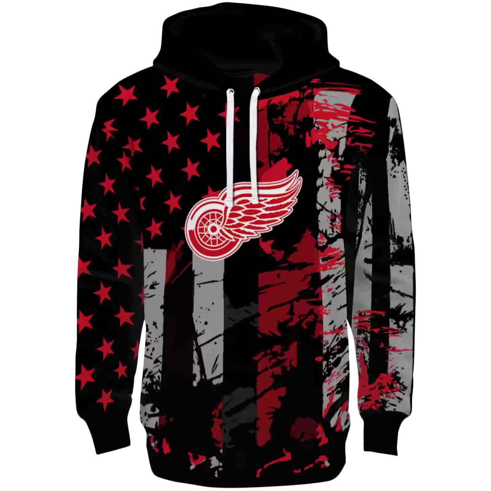 Custom Detroit Red Wings Distressed Flag Red Black Hoodie