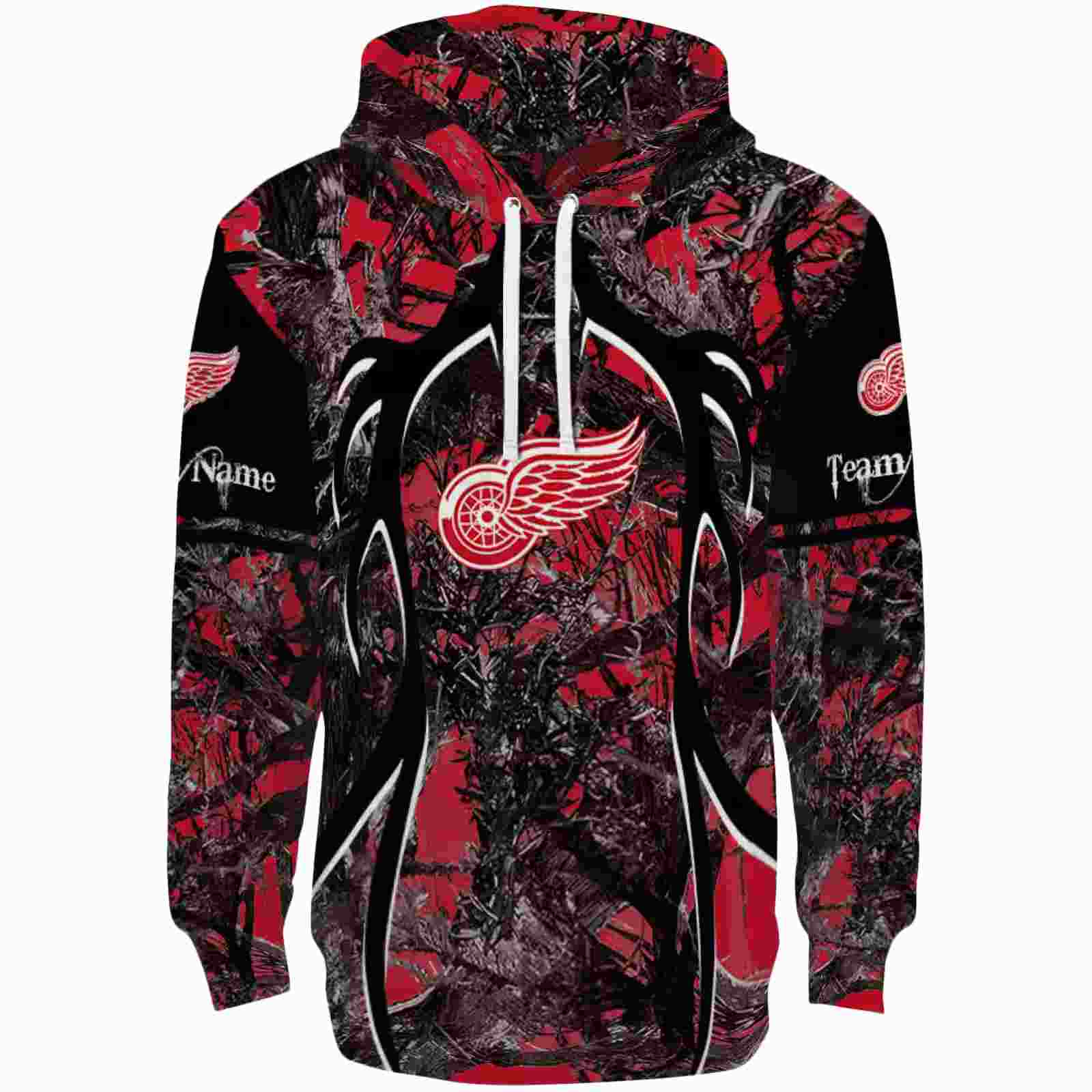 Custom Detroit Red Wings Hunting Theme Red Black Hoodie