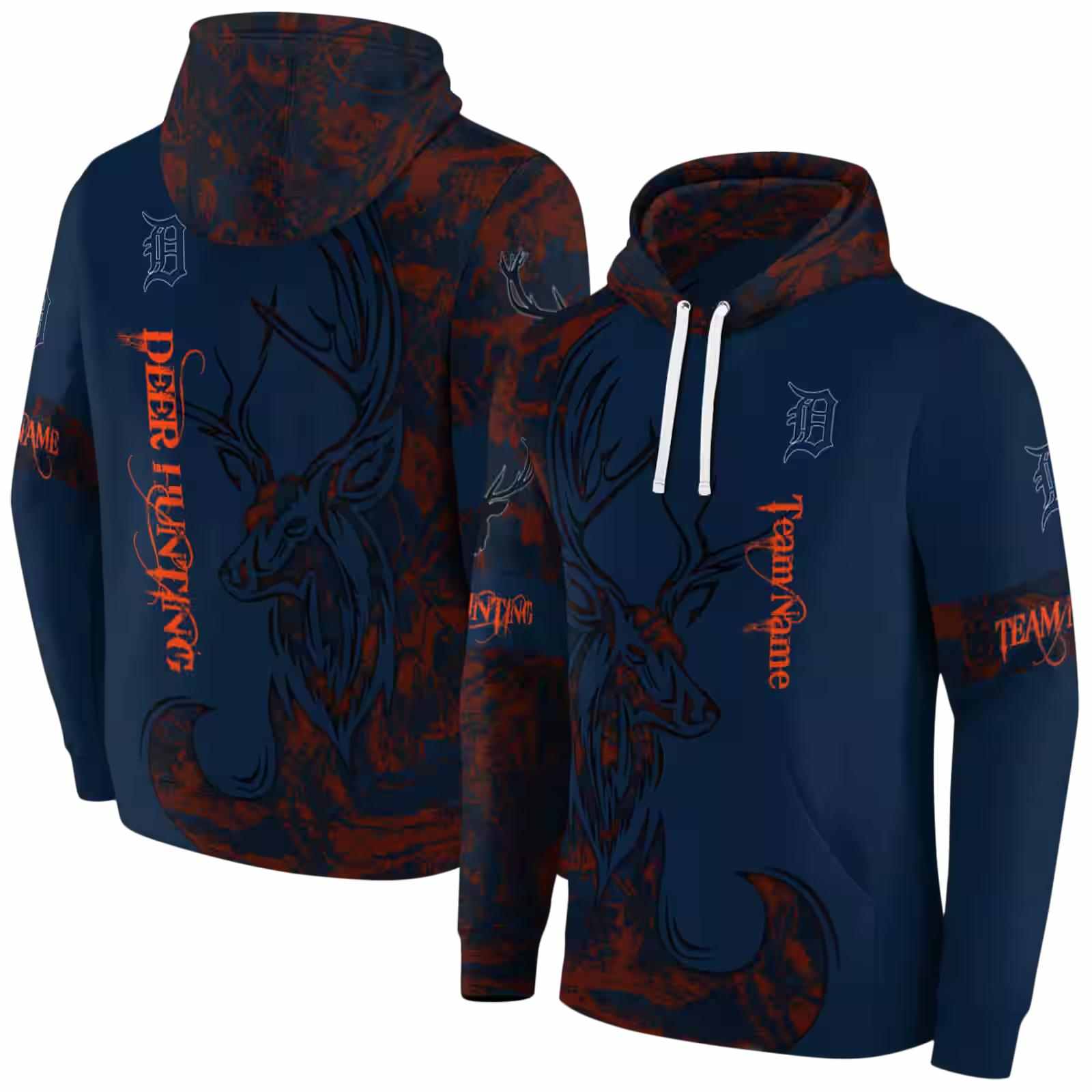 custom detroit tigers deer silhouette navy hoodie fashion forward