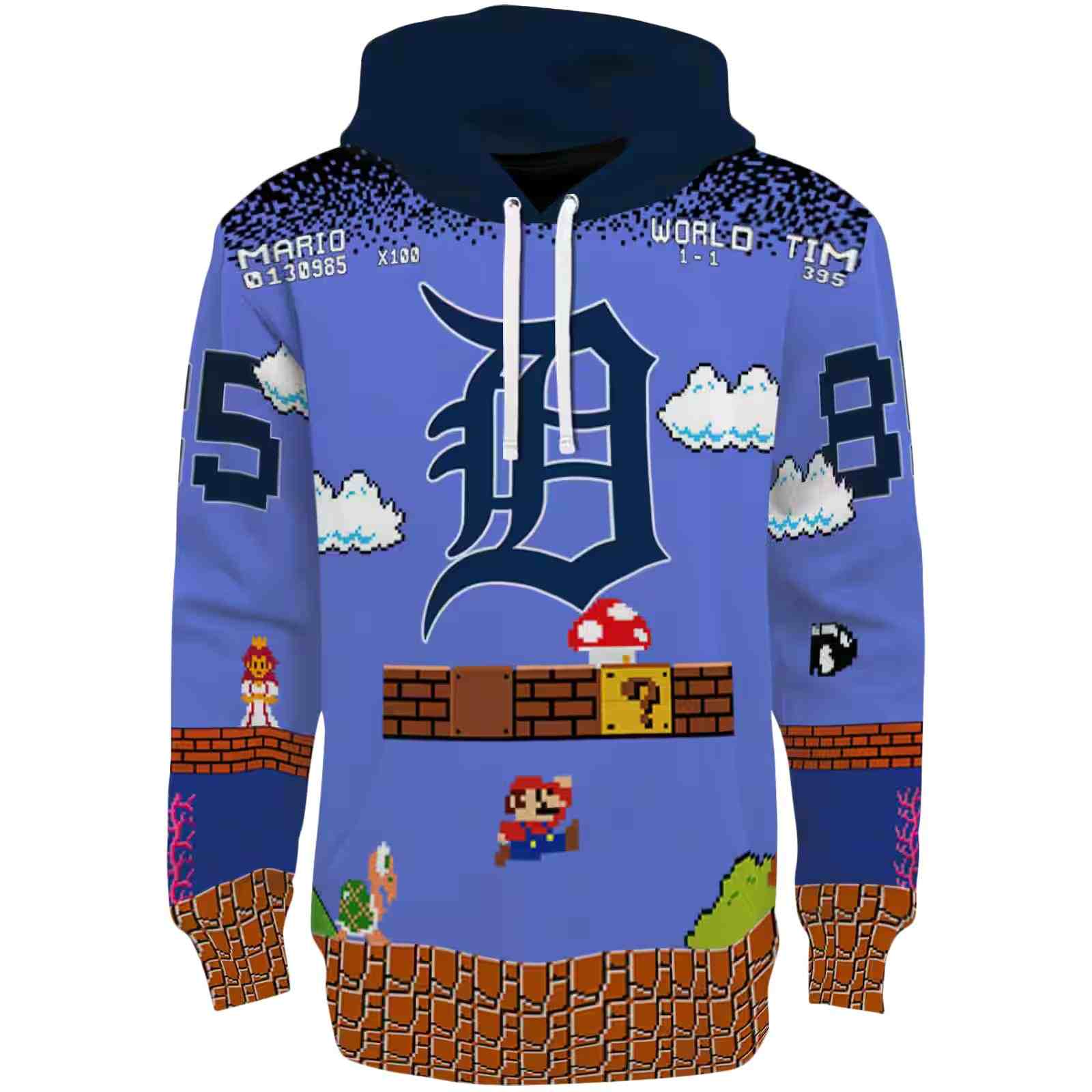 Custom Detroit Tigers Mario Blue Black Hoodie