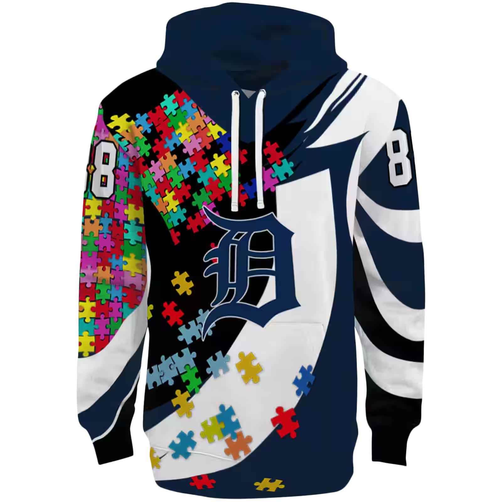 Custom Detroit Tigers Puzzle Pieces Navy Hoodie