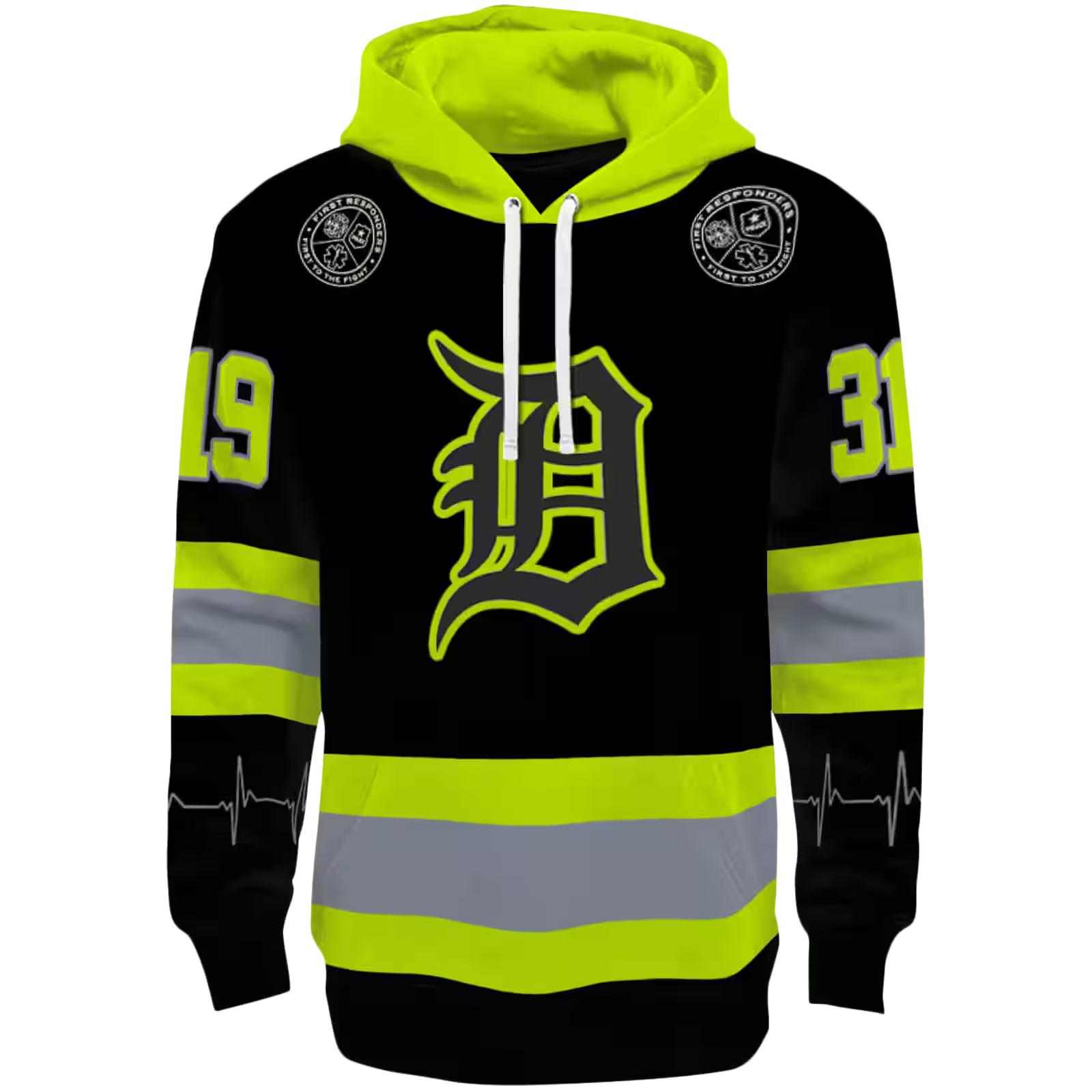 Custom Detroit Tigers Safety Motif Black Neon Green Hoodie