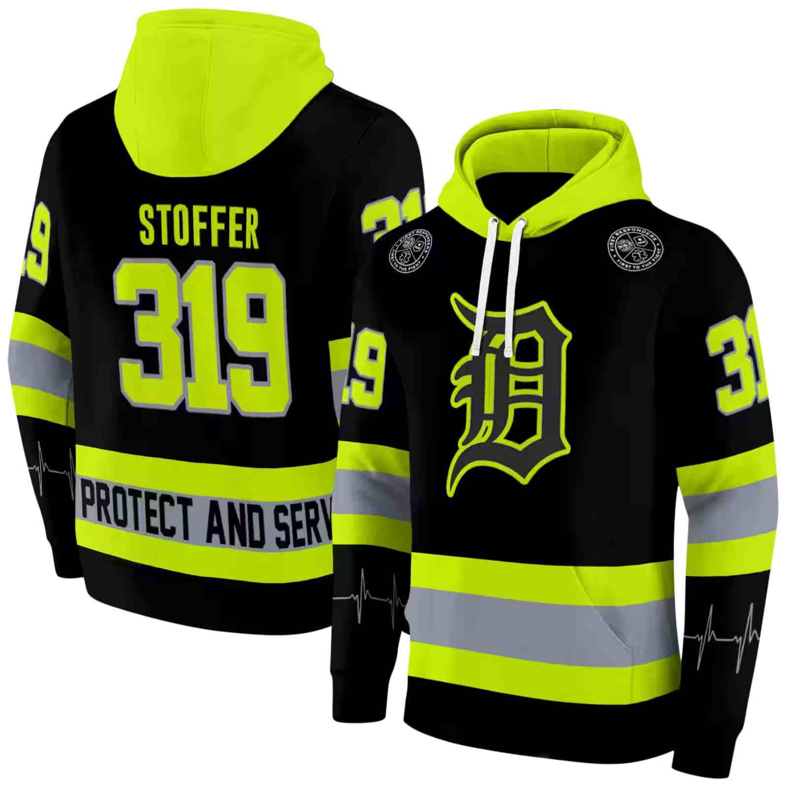 custom detroit tigers safety motif black neon green hoodie fashion forward