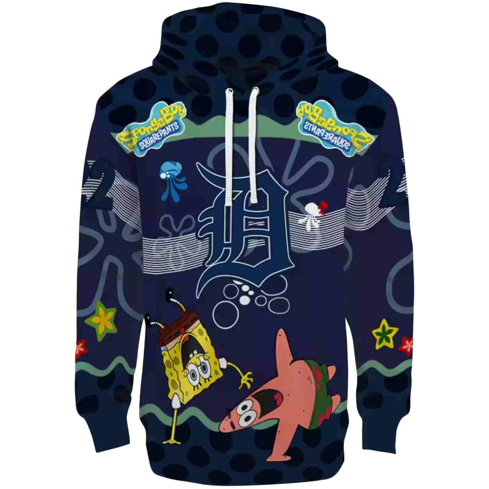 Custom Detroit Tigers Spongebob Patrick Star Navy Hoodie