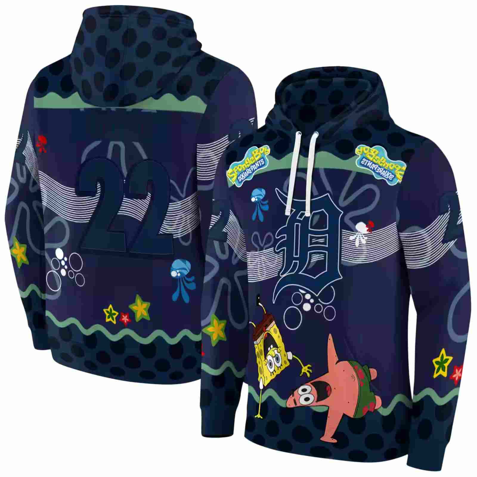 custom detroit tigers spongebob patrick star navy hoodie fashion forward