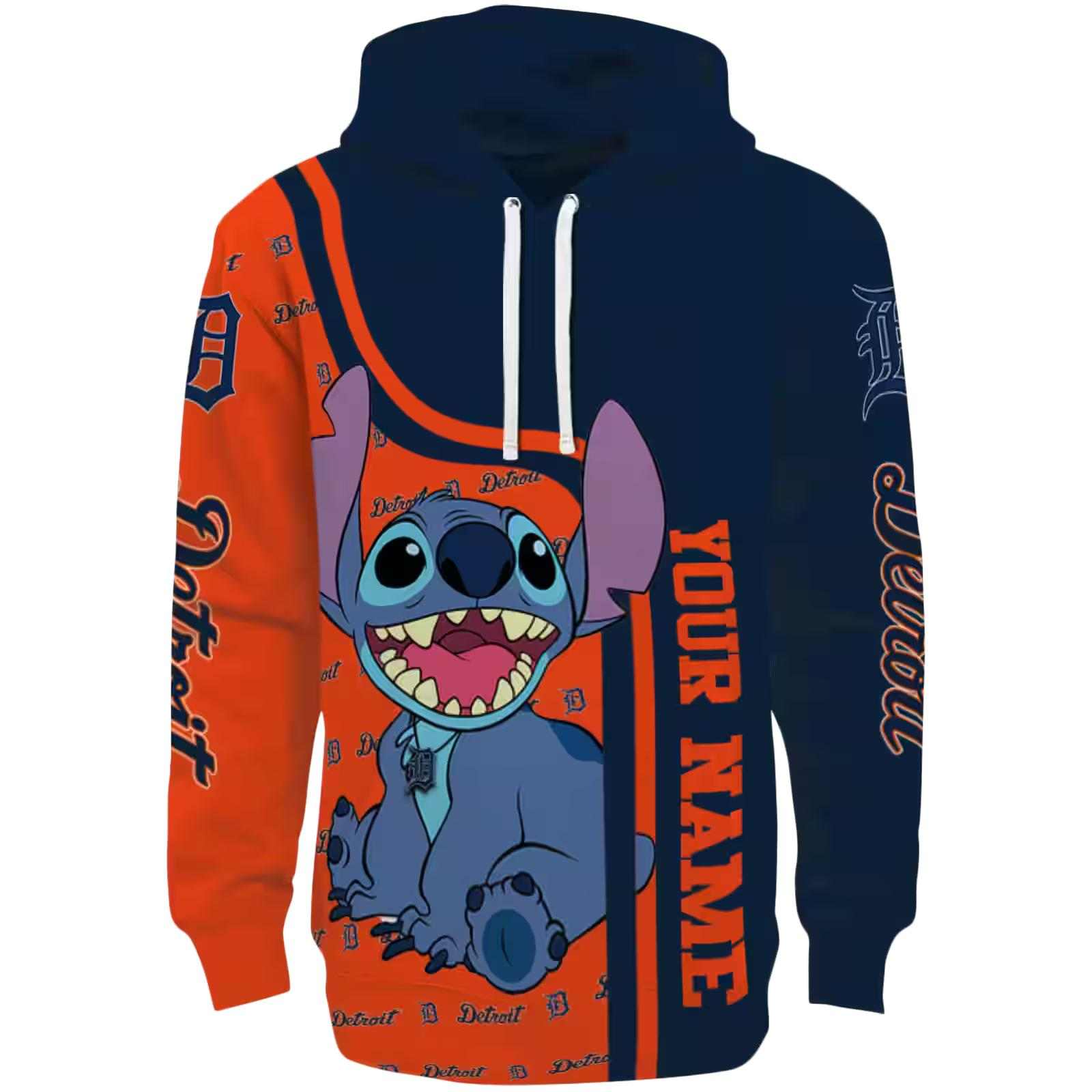 Custom Detroit Tigers Stitch Navy Hoodie