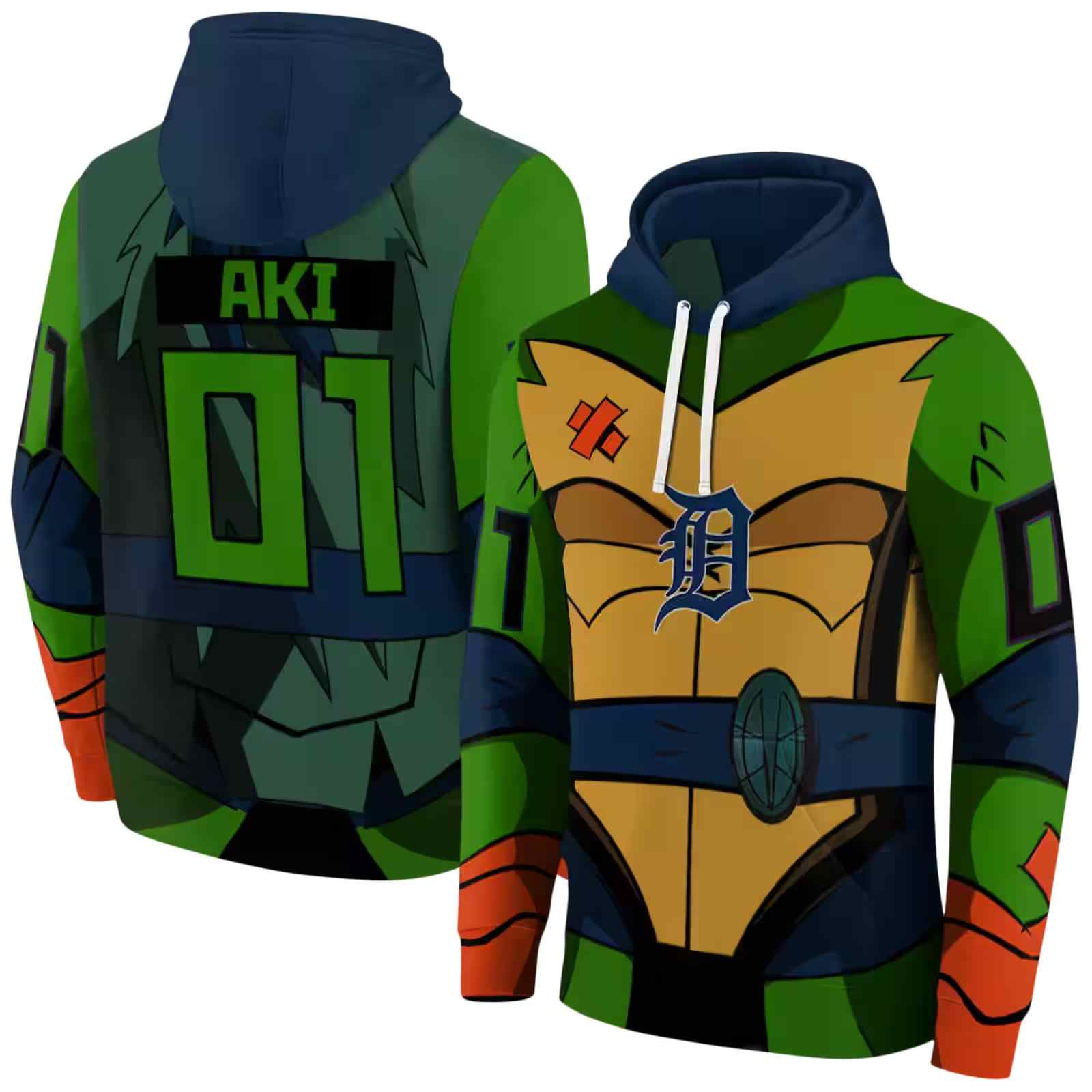 custom detroit tigers superhero armor navy green hoodie fashion forward