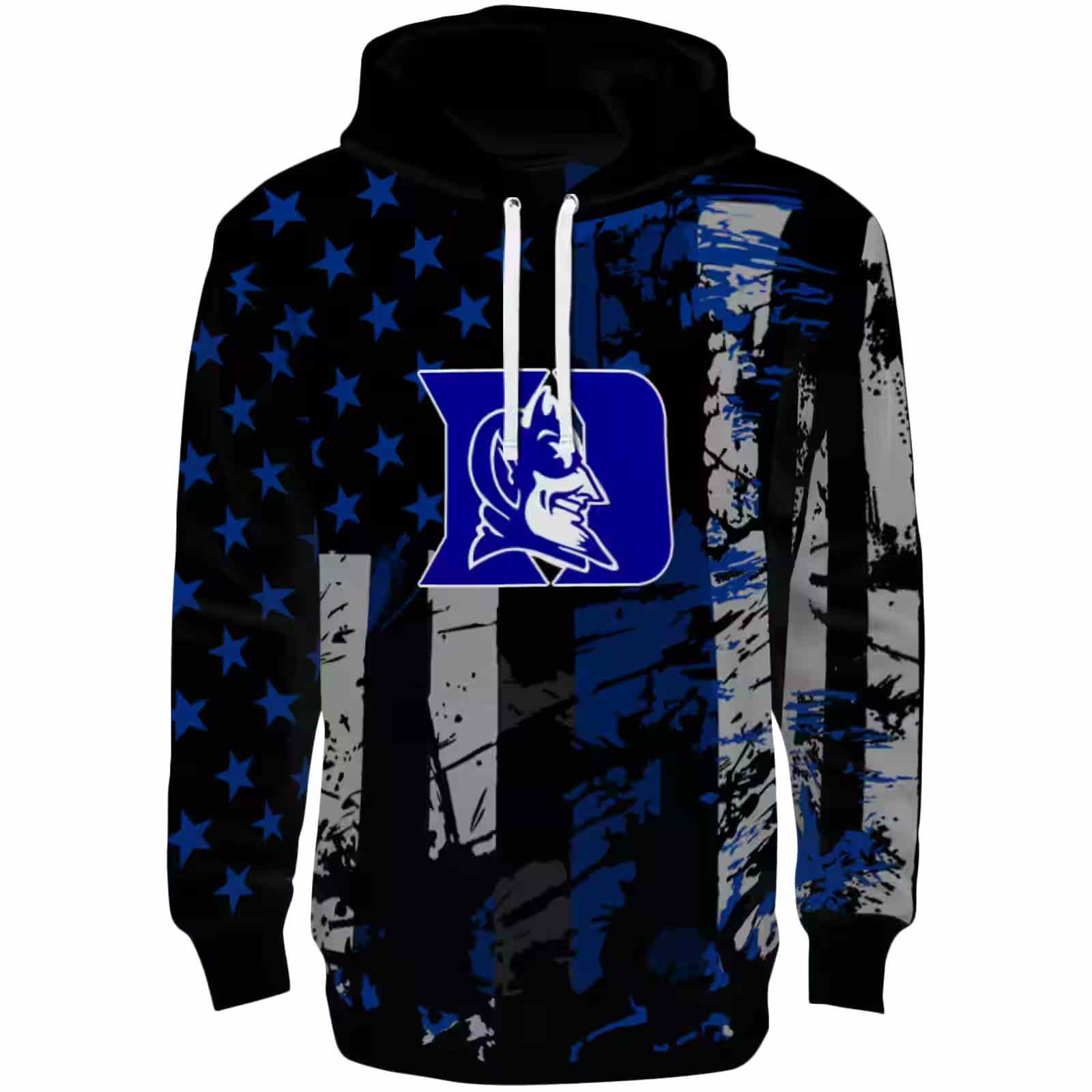 Custom Duke Blue Devils Distressed Flag Blue Black Hoodie