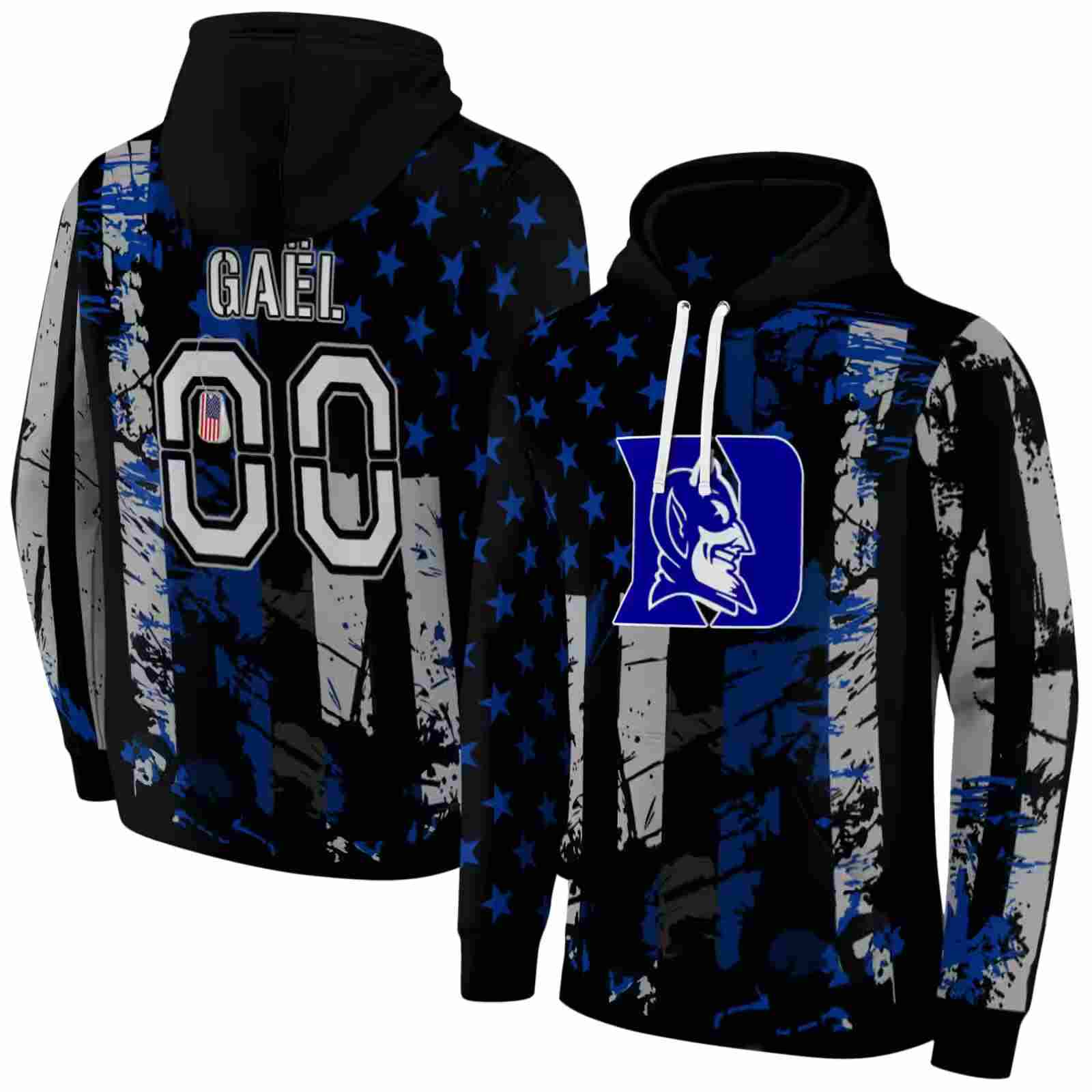 custom duke blue devils distressed flag blue black hoodie fashion forward