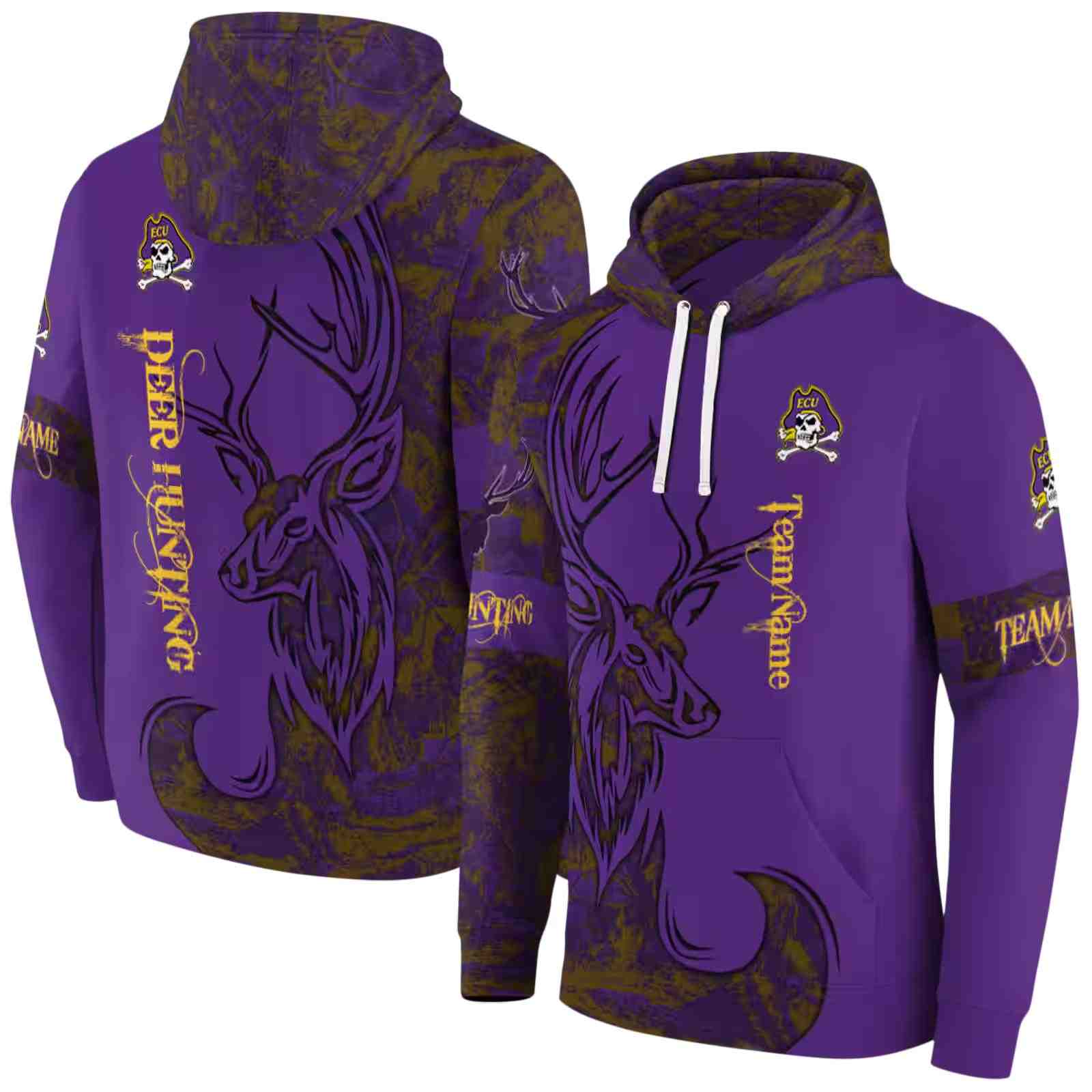 custom east carolina pirates deer silhouette purple hoodie fashion forward