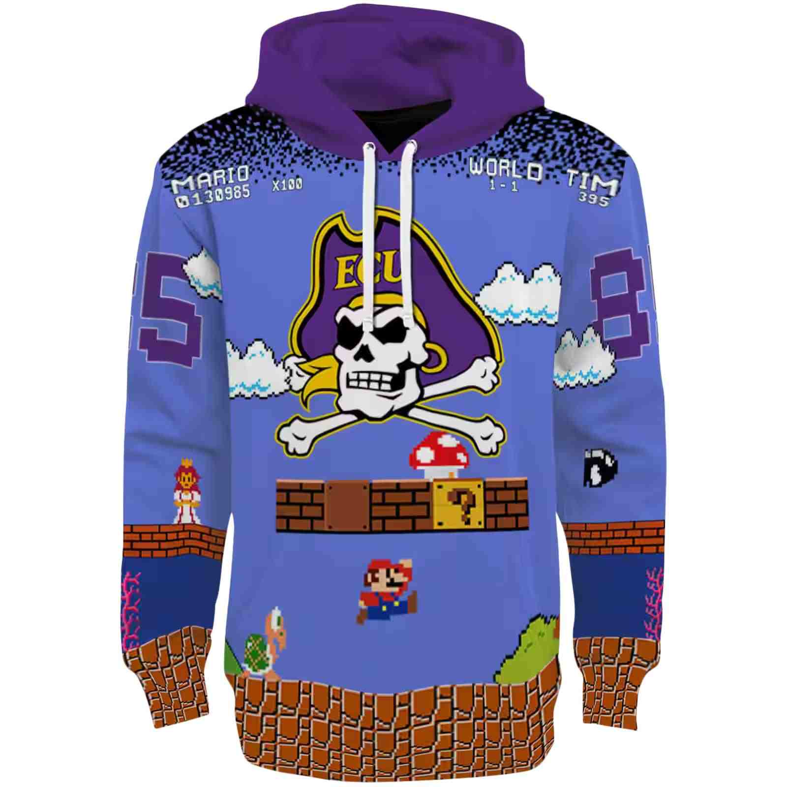 Custom East Carolina Pirates Mario Blue Black Hoodie