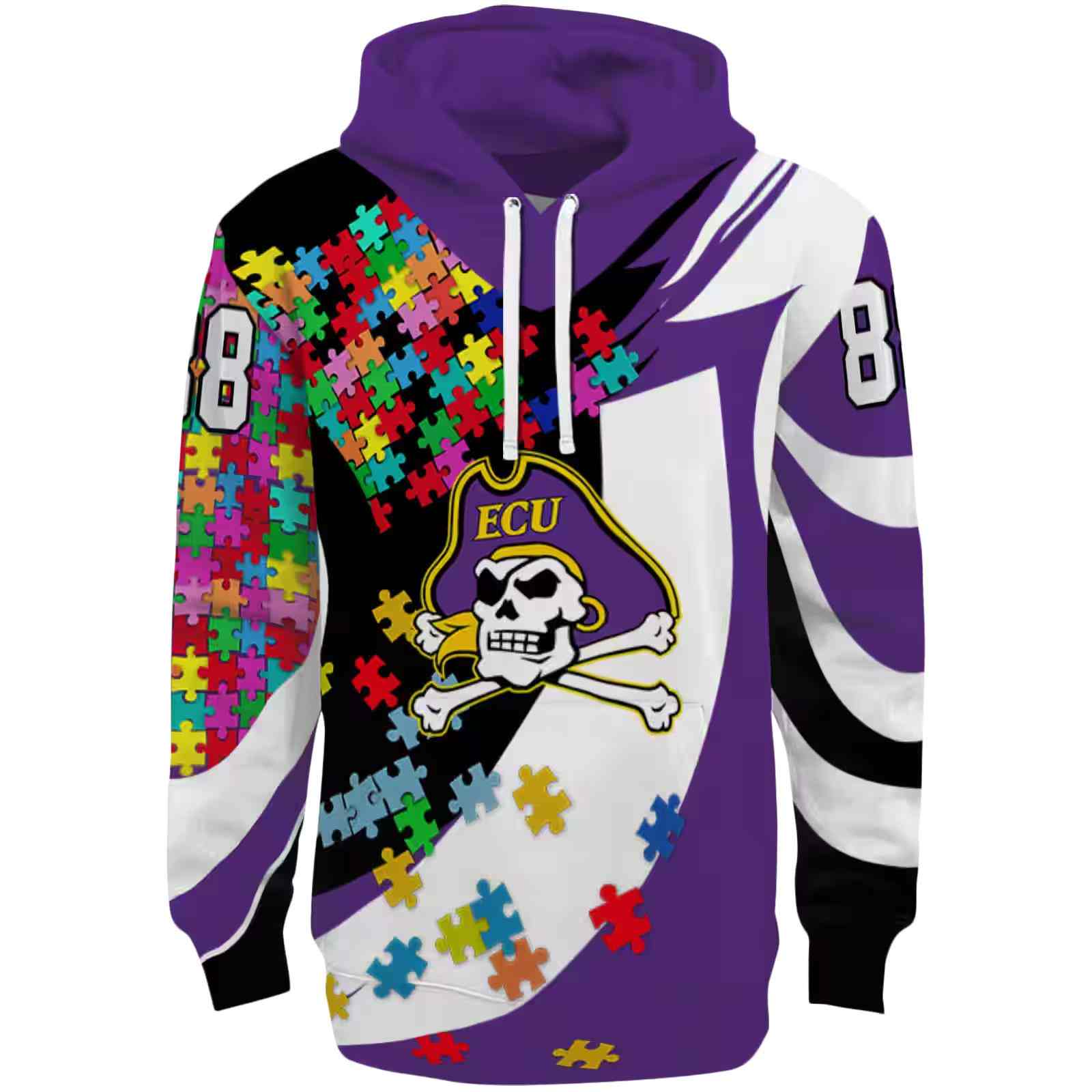 Custom East Carolina Pirates Puzzle Pieces Purple Hoodie