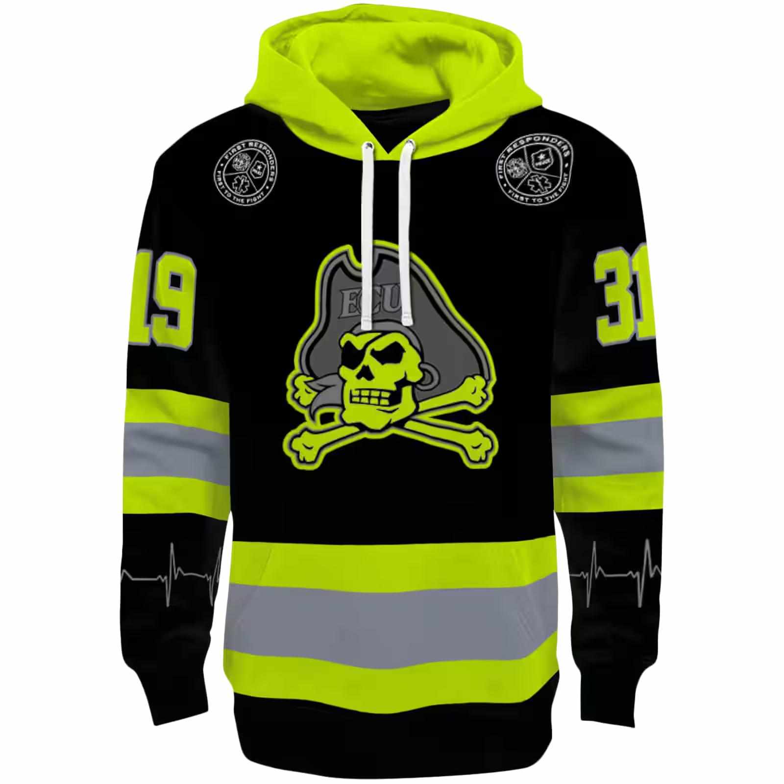 Custom East Carolina Pirates Safety Motif Black Neon Green Hoodie