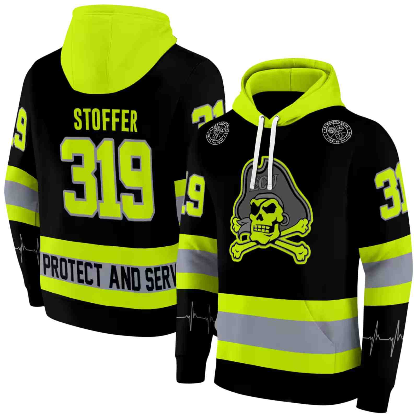 custom east carolina pirates safety motif black neon green hoodie fashion forward