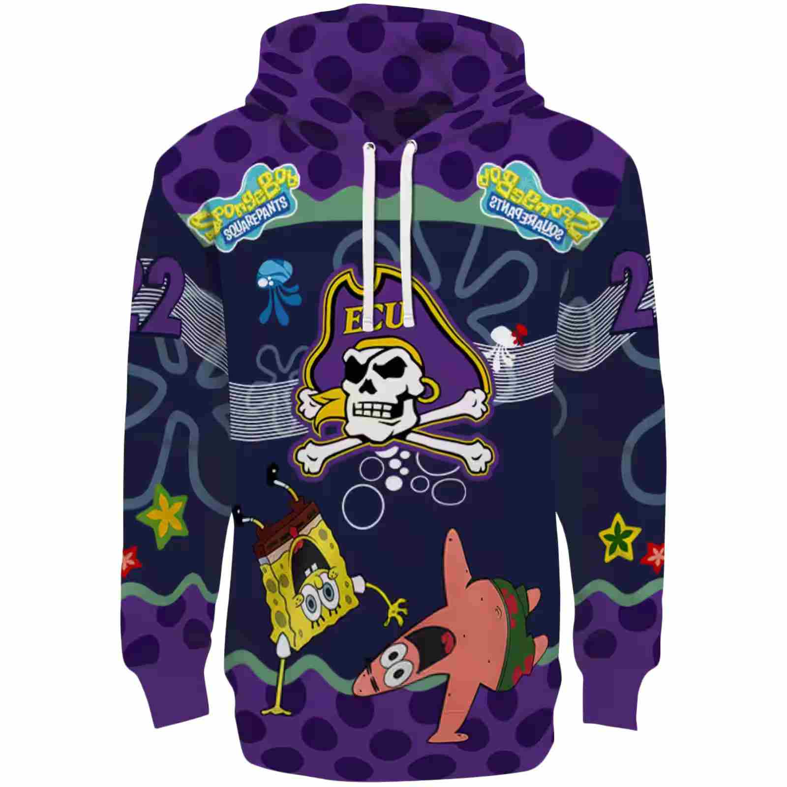 Custom East Carolina Pirates Spongebob Patrick Star Purple Navy Hoodie