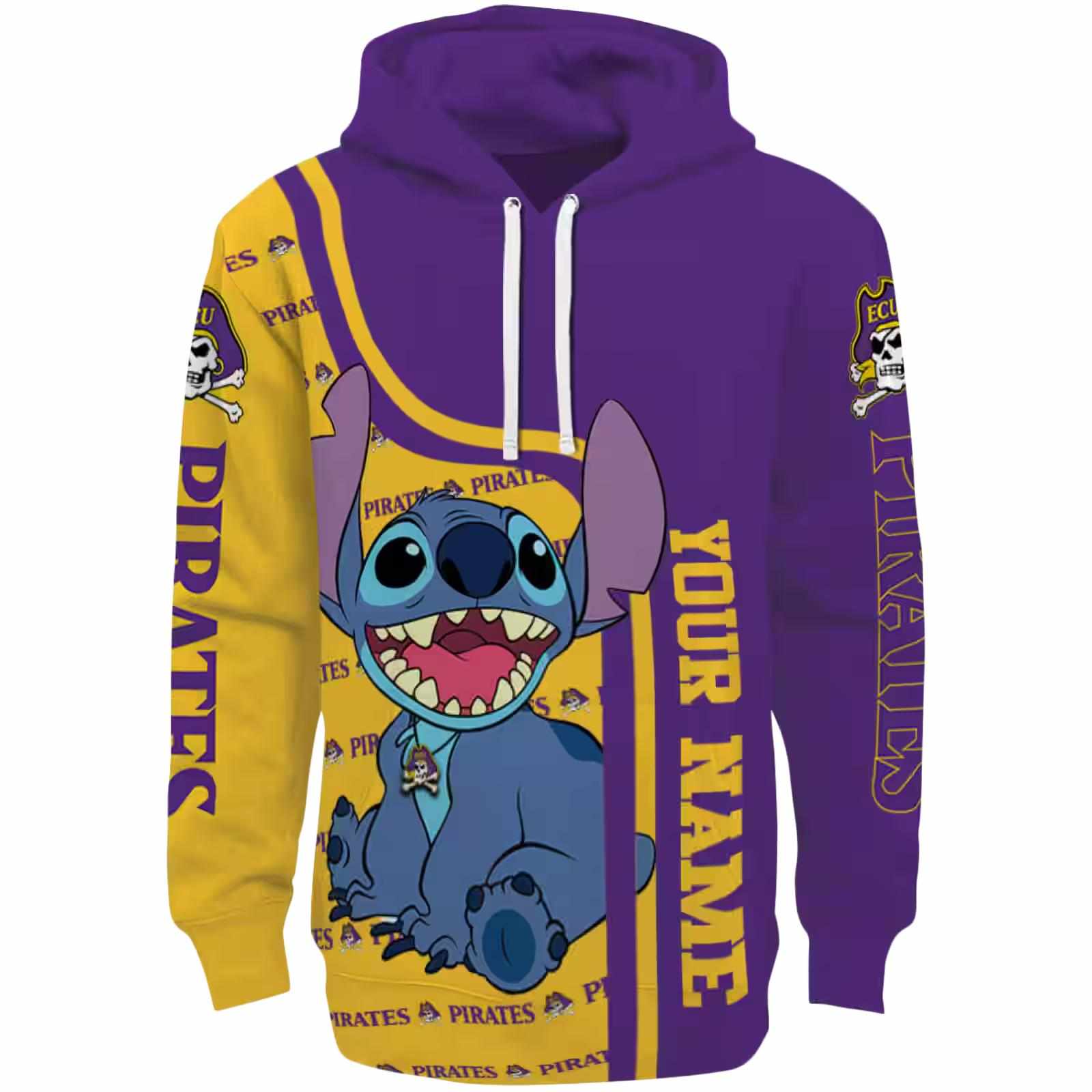 Custom East Carolina Pirates Stitch Purple Hoodie