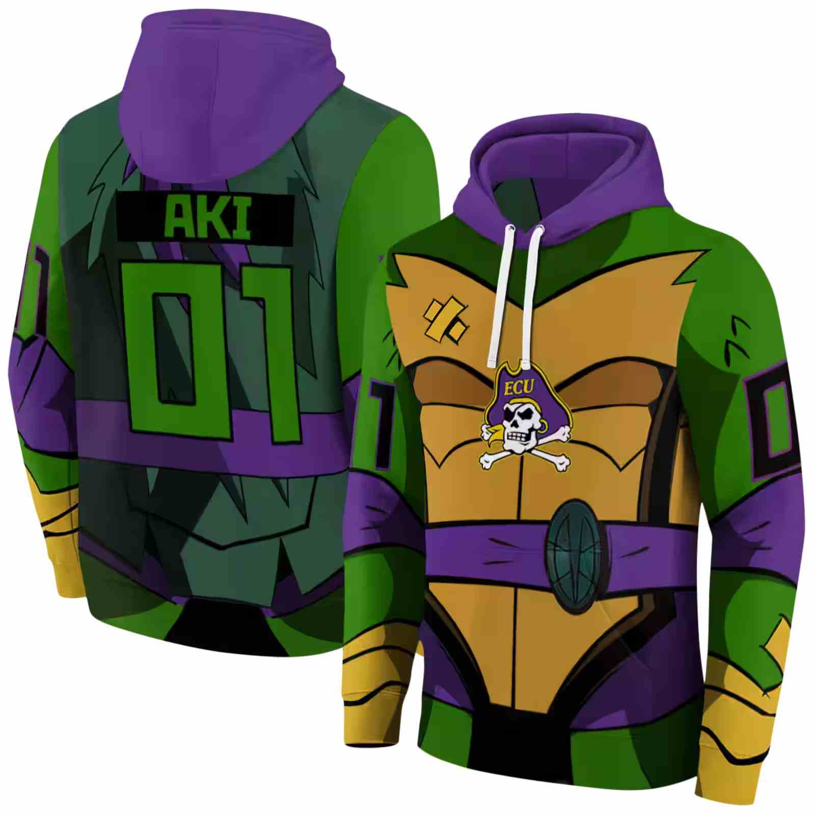 custom east carolina pirates superhero armor purple green hoodie fashion forward