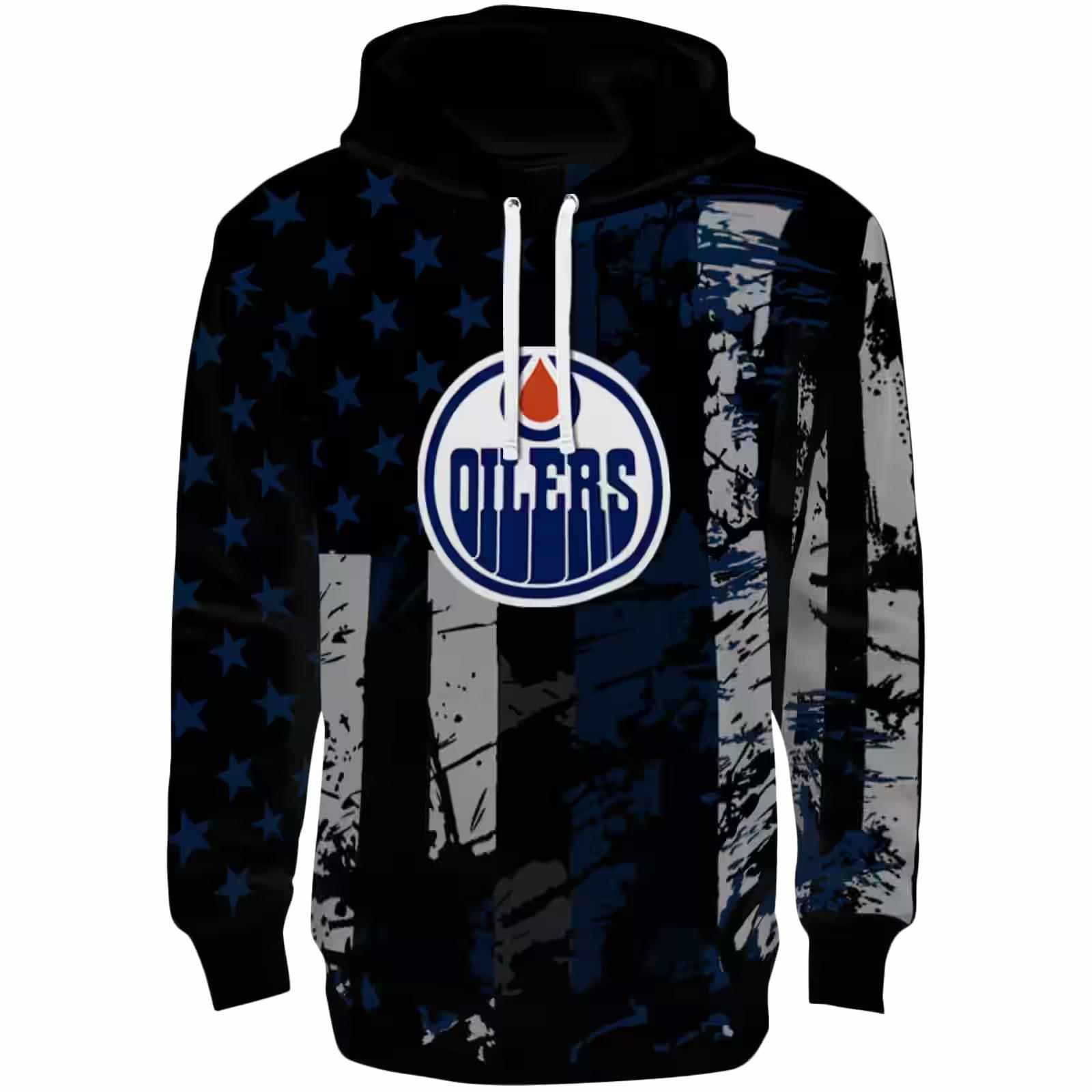 Custom Edmonton Oilers Distressed Flag Blue Black Hoodie