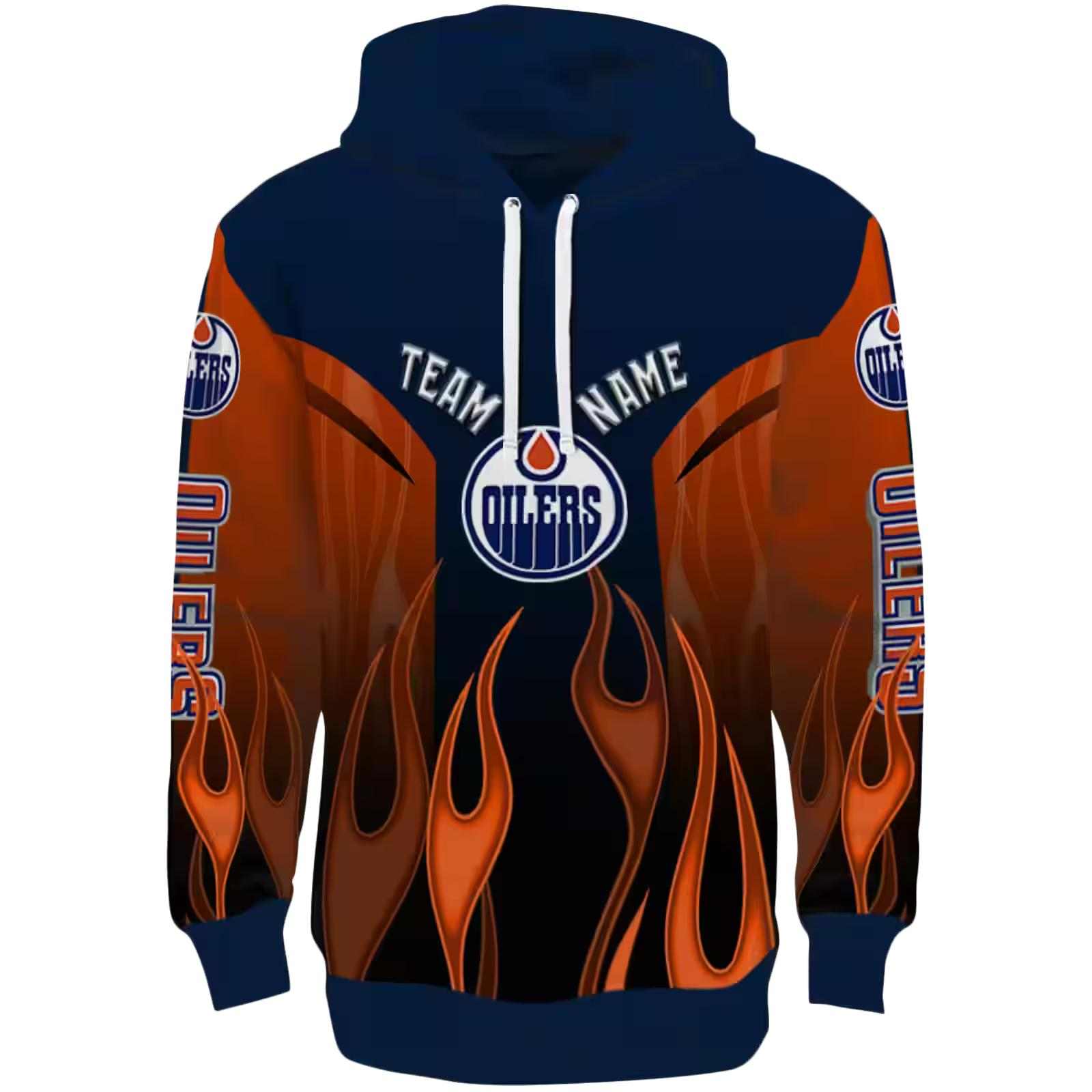 Custom Edmonton Oilers Flame Design Blue Hoodie