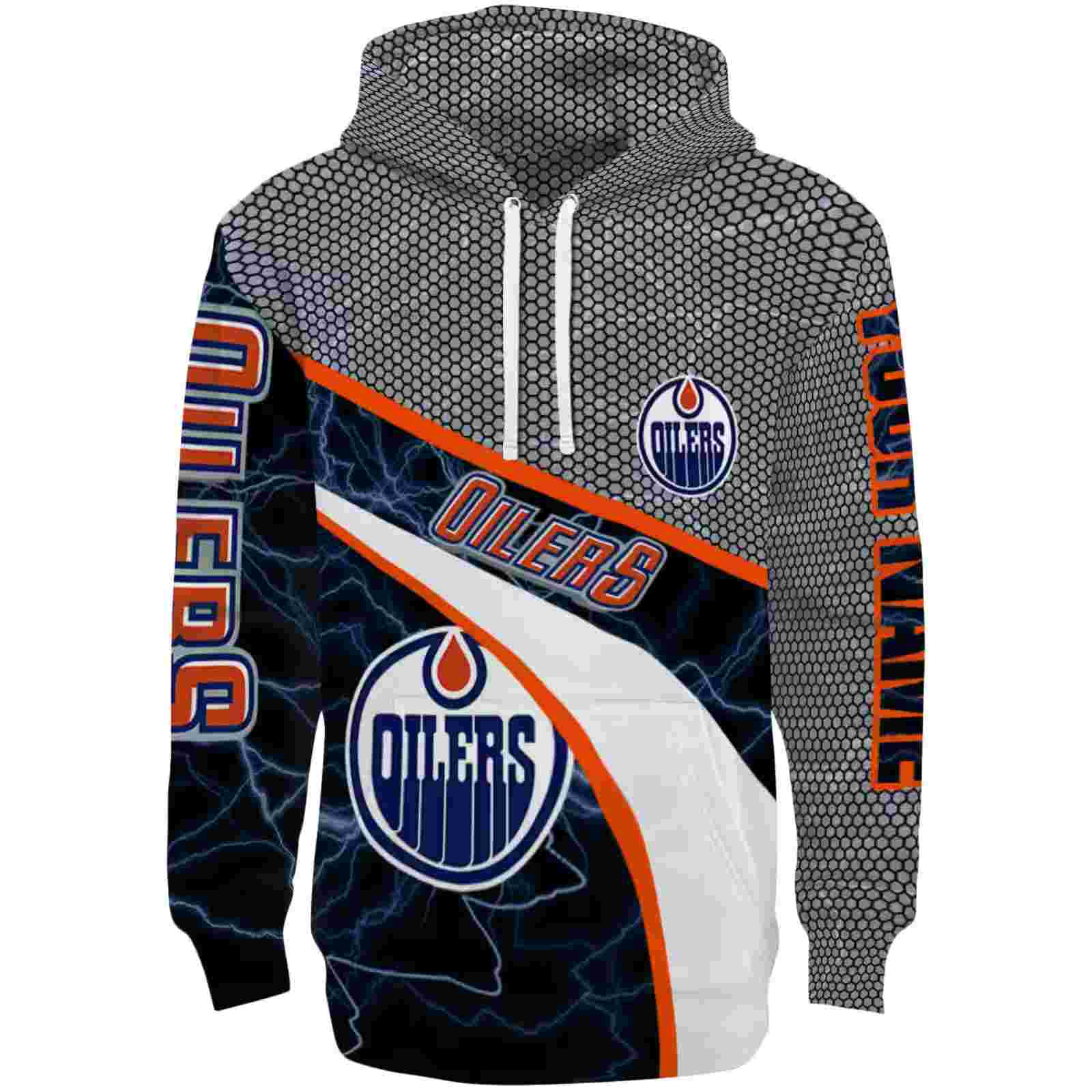 Custom Edmonton Oilers Hexagonal Mesh Blue Black Gray Hoodie