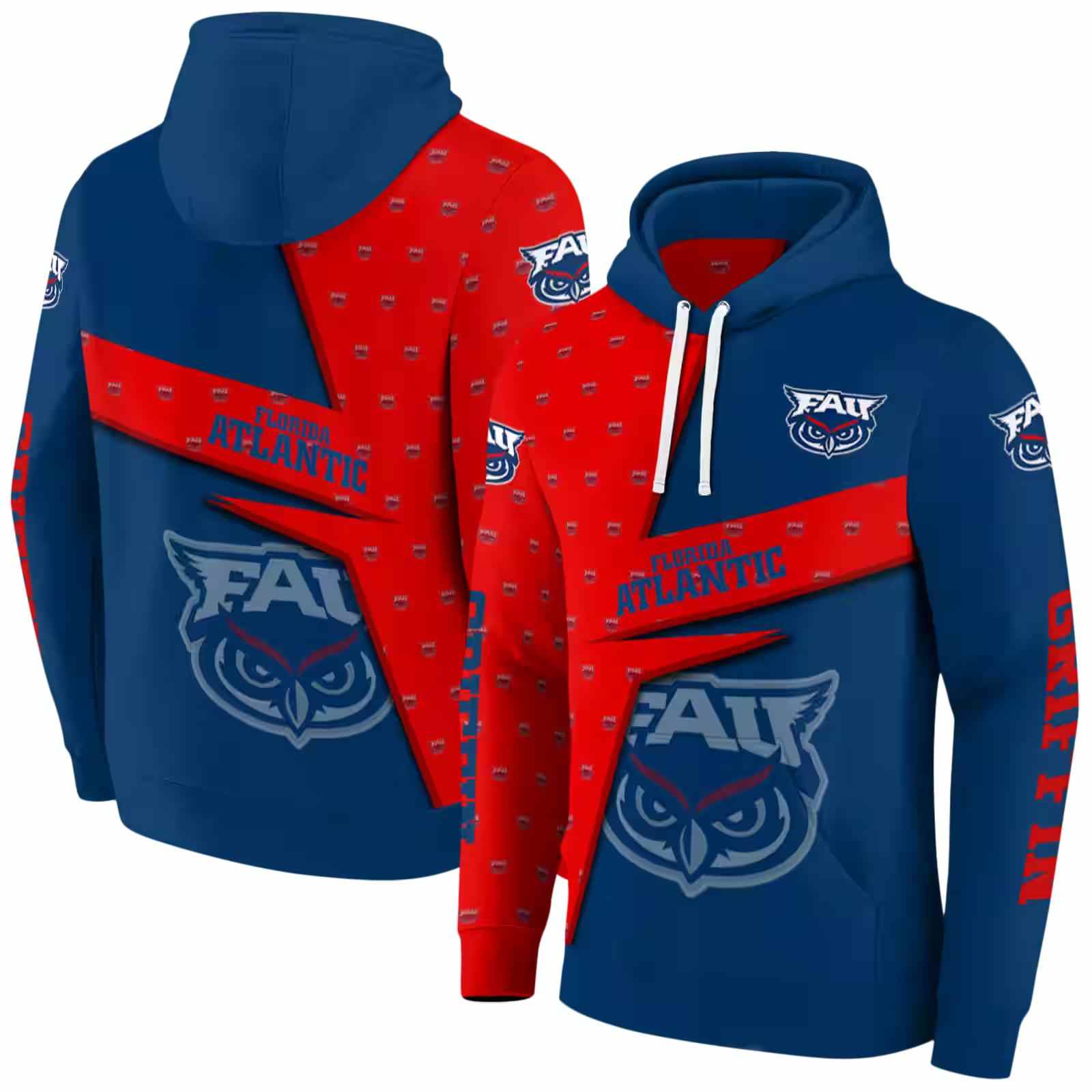 custom florida atlantic owls abstract shape blue hoodie fashion forward