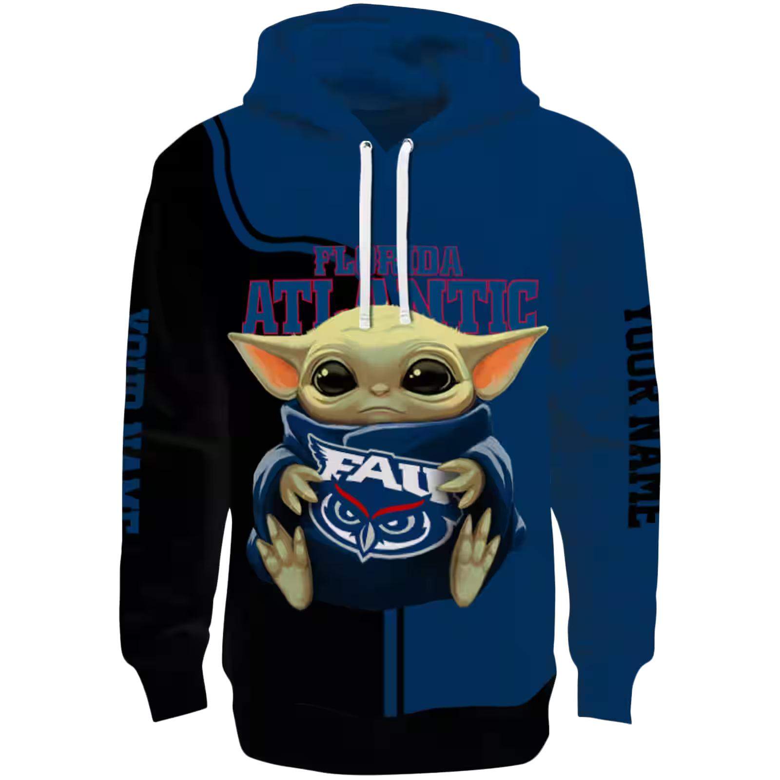 Custom Florida Atlantic Owls Baby Yoda Blue Black Hoodie