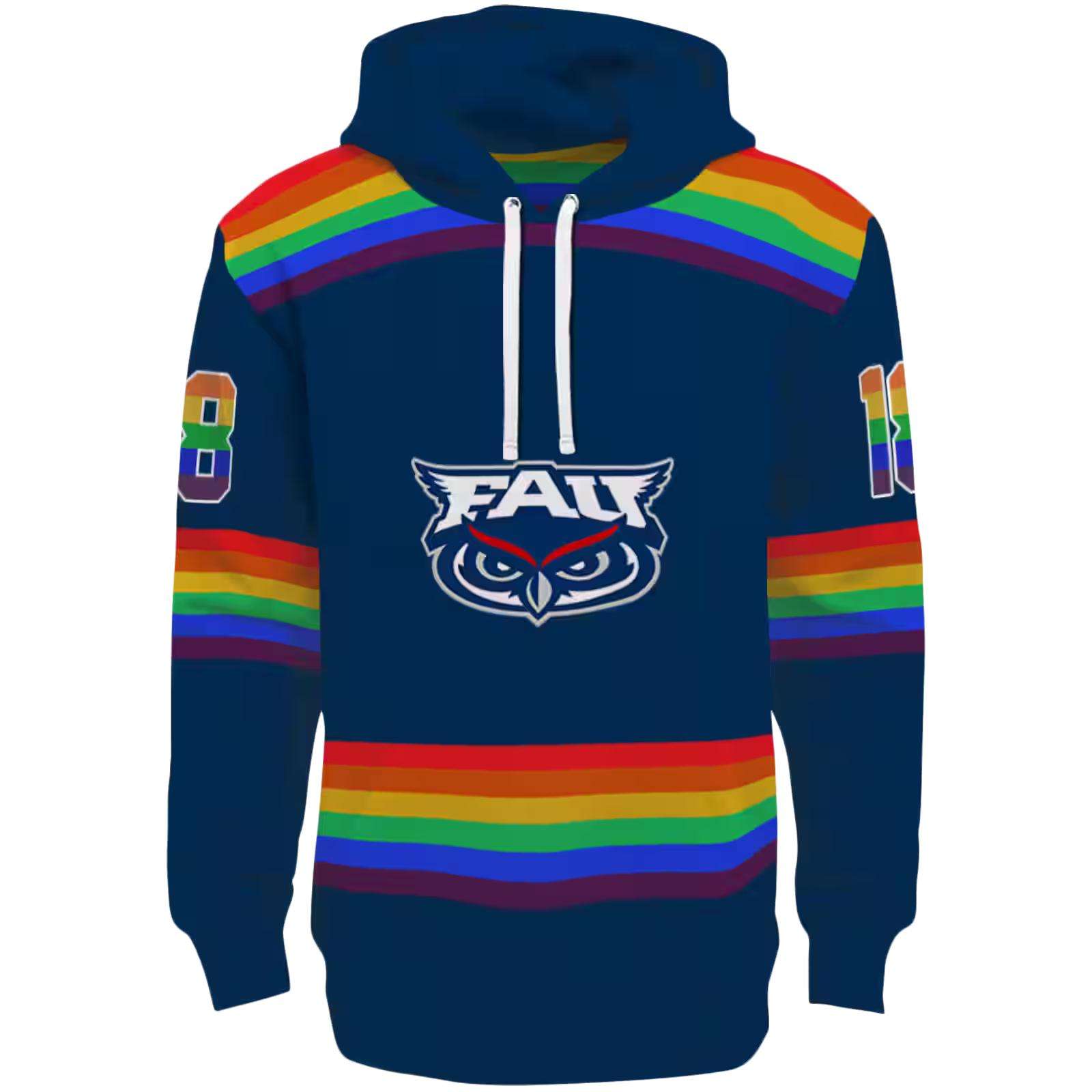 Custom Florida Atlantic Owls Rainbow Stripes Blue Hoodie