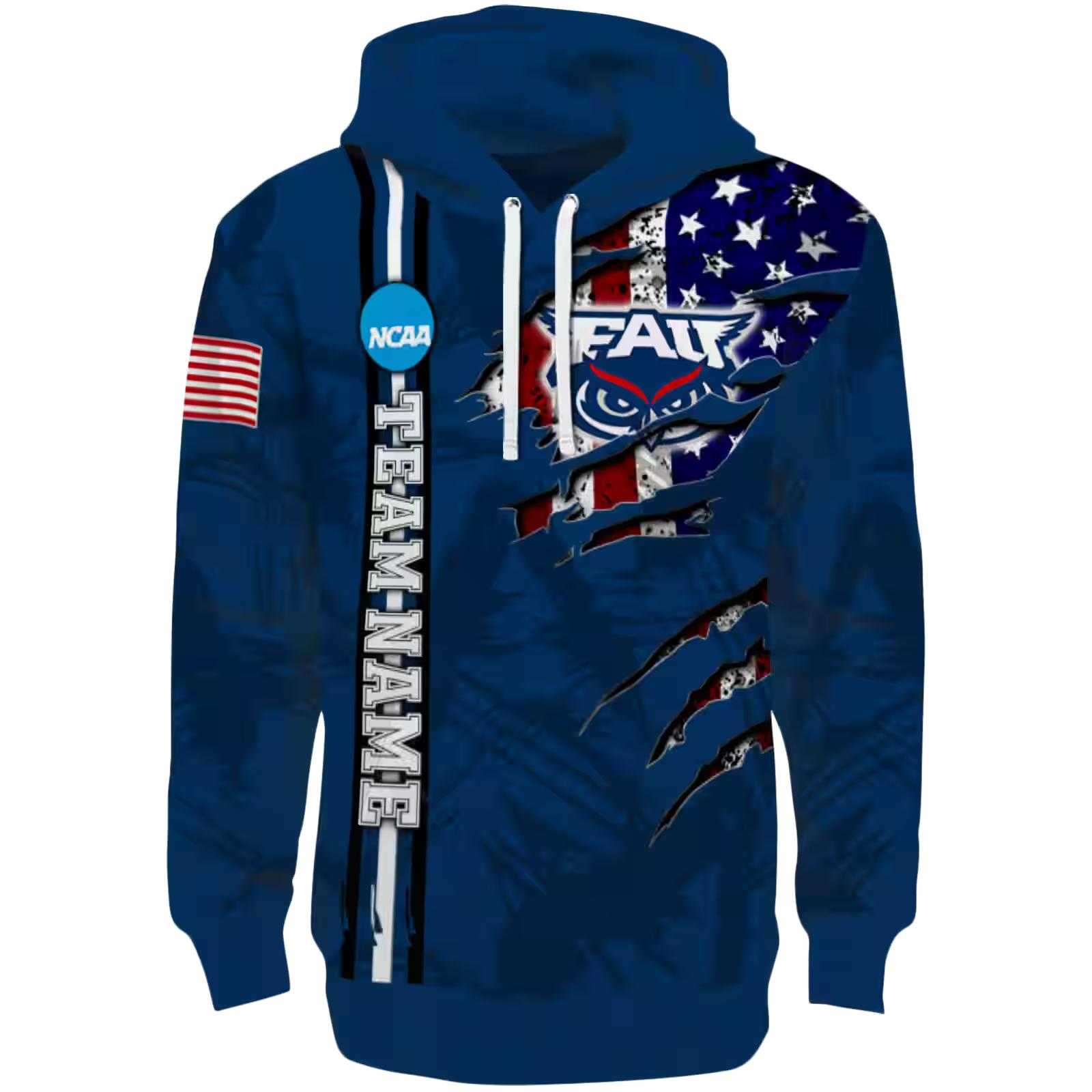 Custom Florida Atlantic Owls Ripped Flag Blue Hoodie