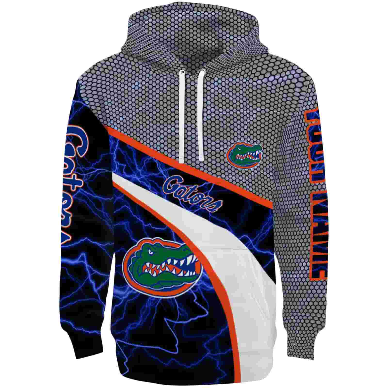 Custom Florida Gators Hexagonal Mesh Blue Black Gray Hoodie