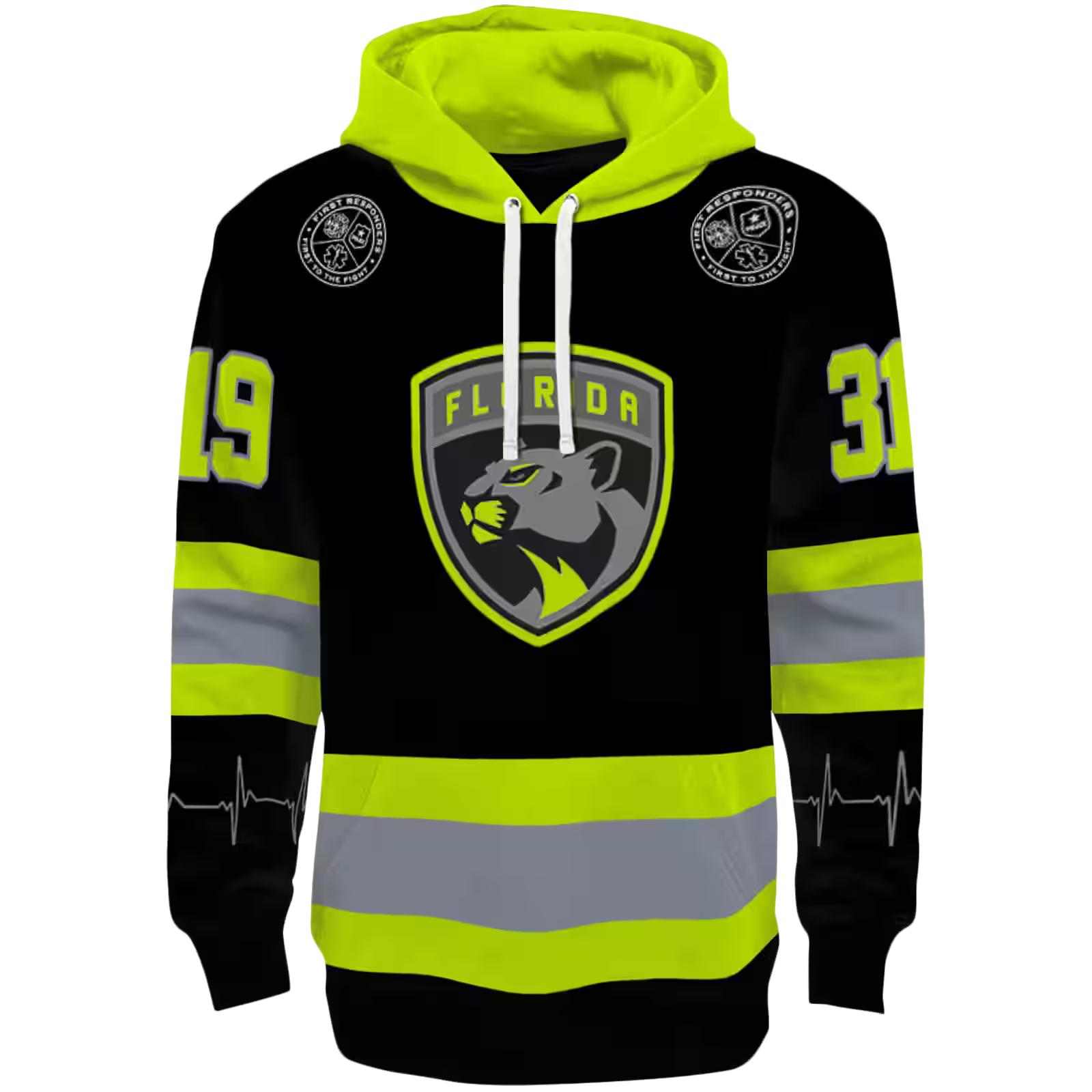 Custom Florida Panthers Safety Motif Black Neon Green Hoodie