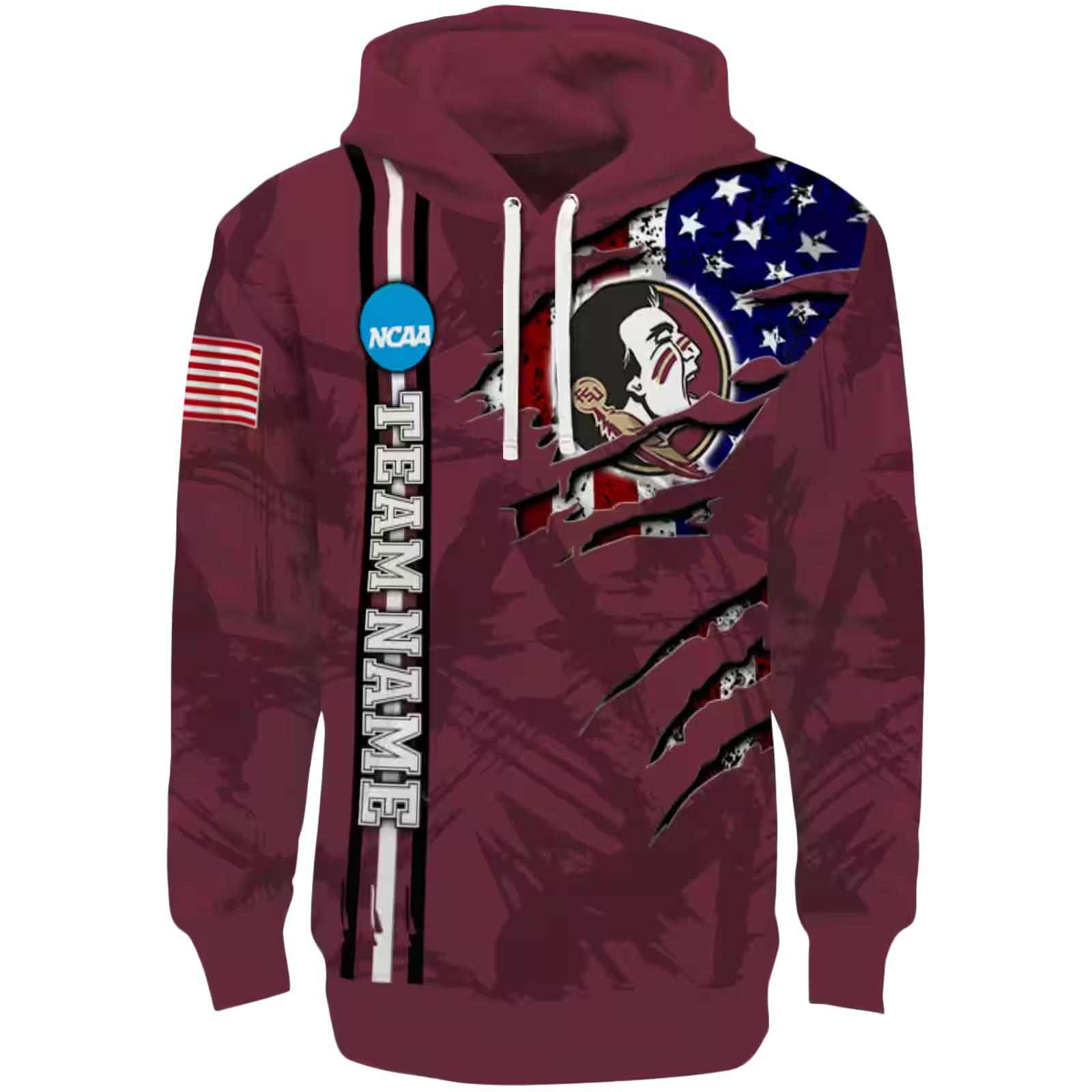 Custom Florida State Seminoles Ripped Flag Garnet Hoodie
