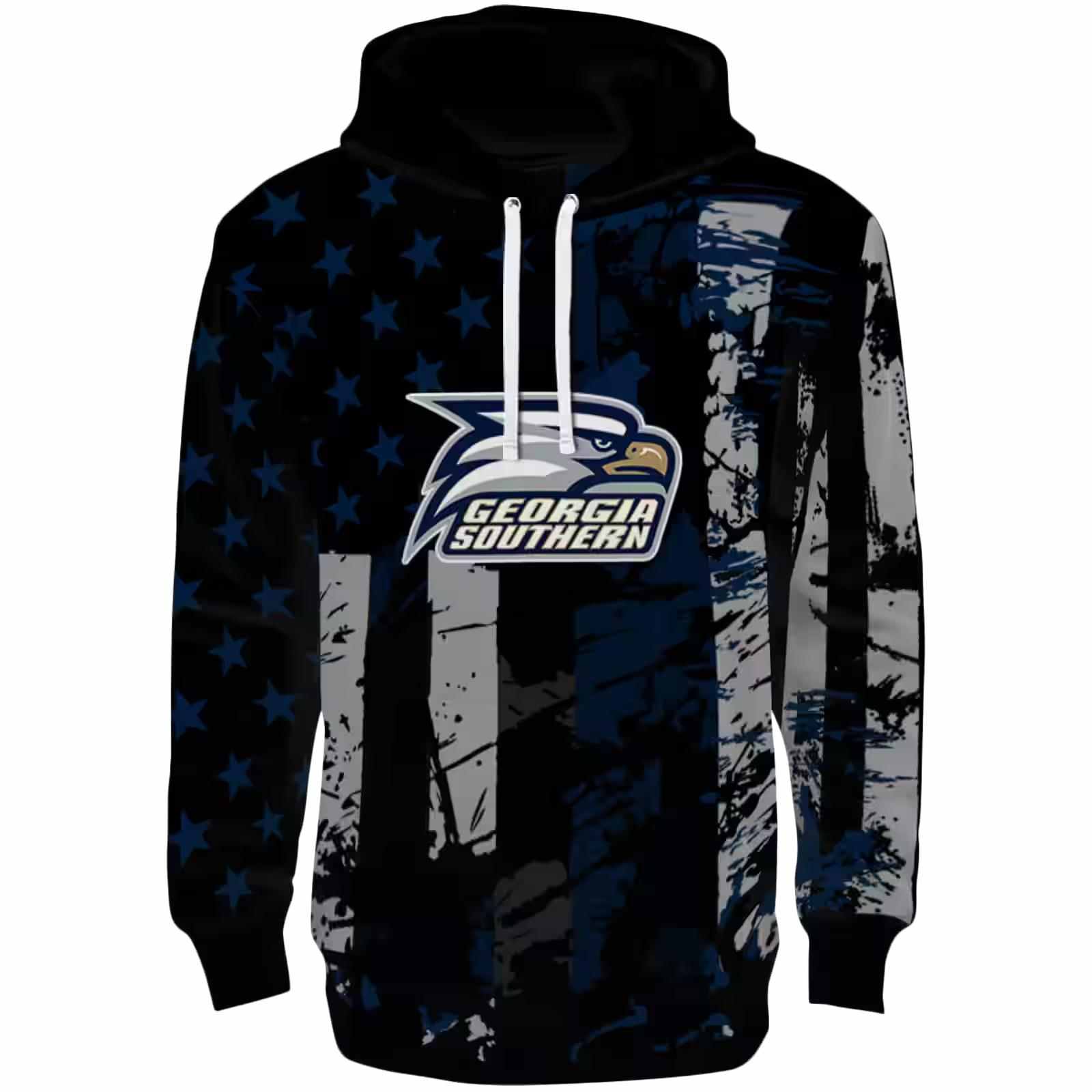 Custom Georgia Southern Eagles Distressed Flag Blue Black Hoodie