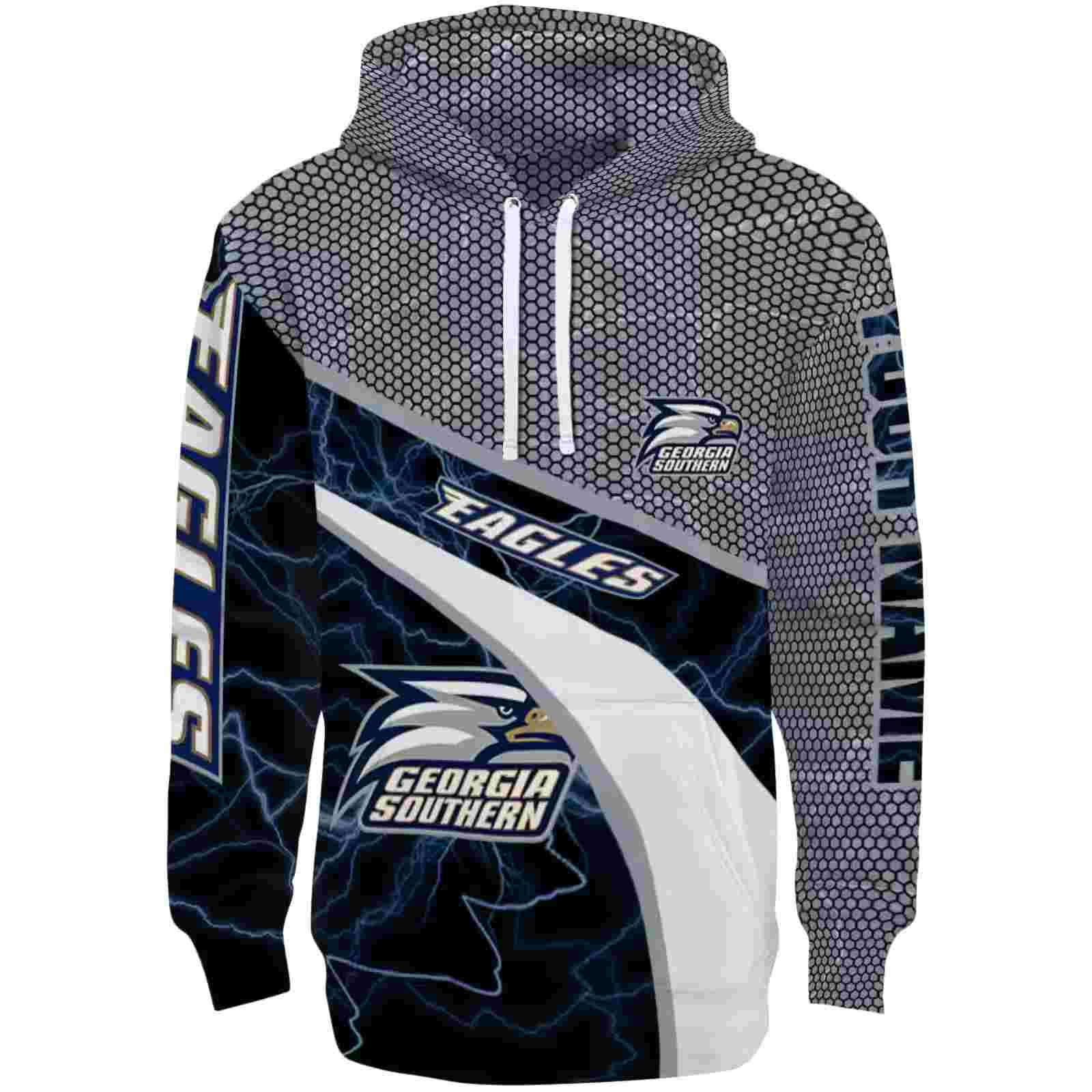 Custom Georgia Southern Eagles Hexagonal Mesh Blue Black Gray Hoodie