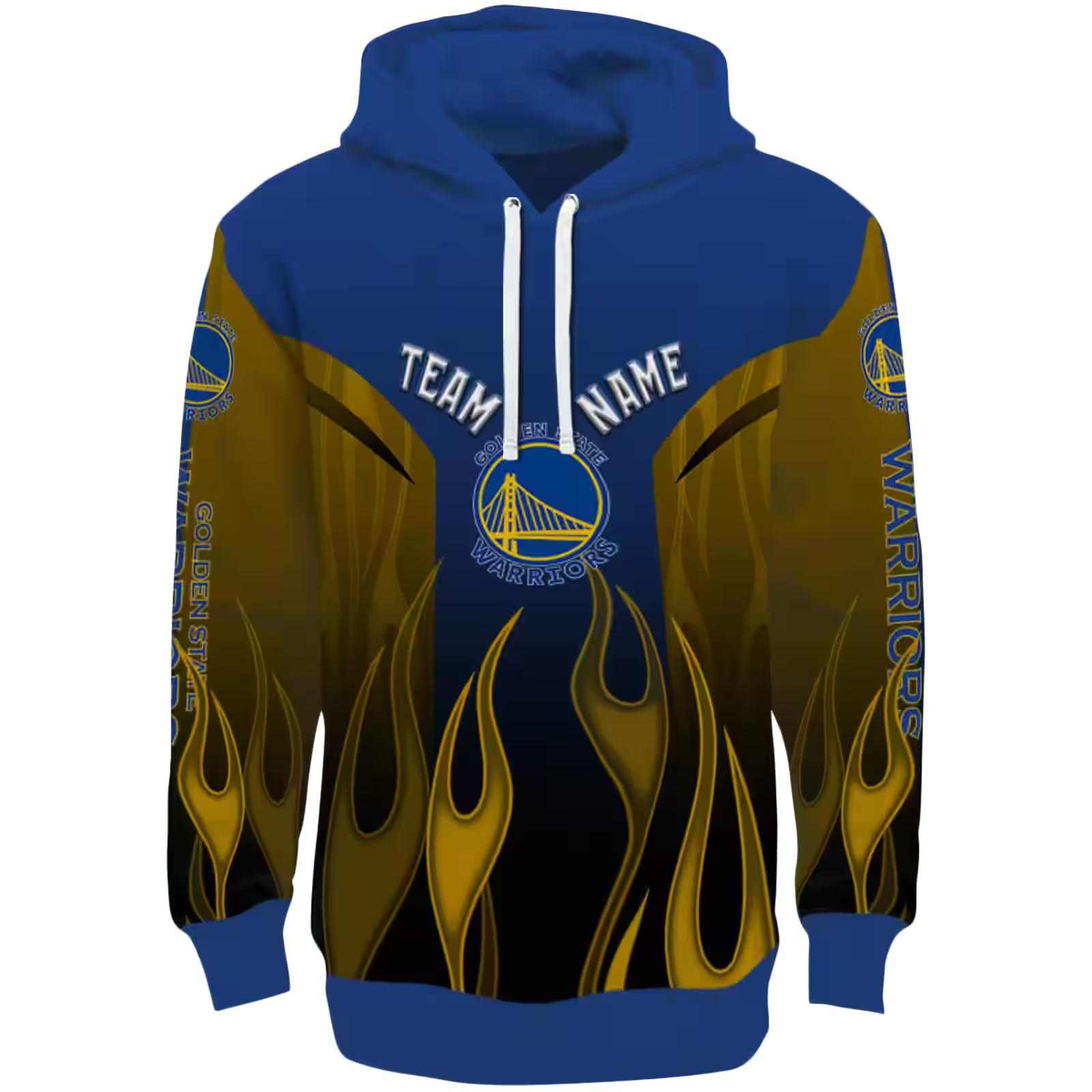 Custom Golden State Warriors Flame Design Blue Hoodie