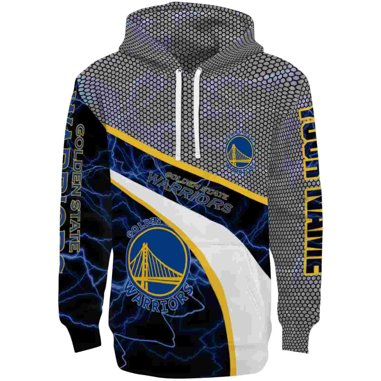 Custom Golden State Warriors Hexagonal Mesh Blue Black Gray Hoodie