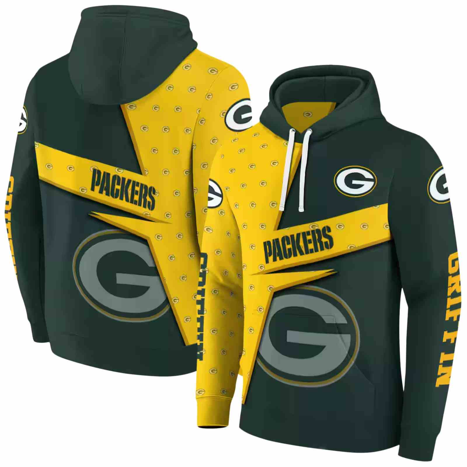 custom green bay packers abstract shape green hoodie fashion forward