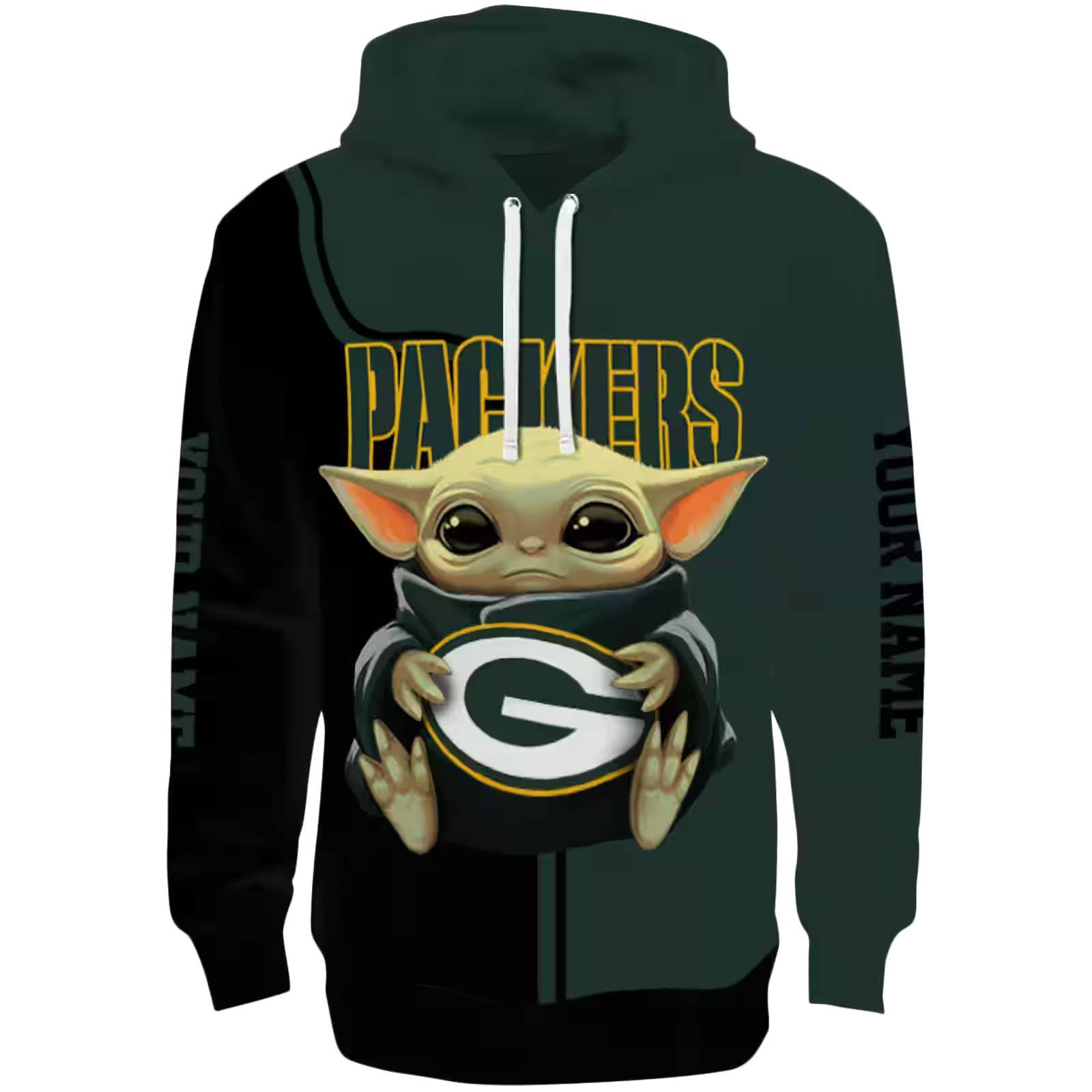 Custom Green Bay Packers Baby Yoda Green Black Hoodie