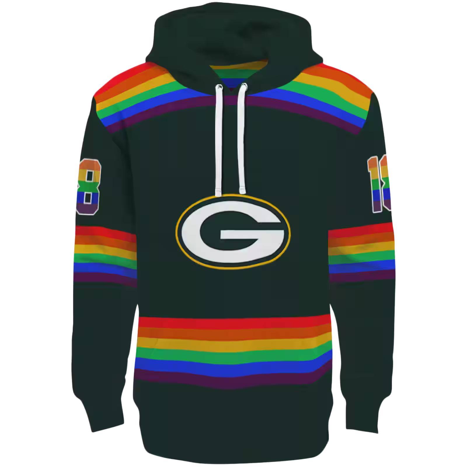 Custom Green Bay Packers Rainbow Stripes Green Hoodie