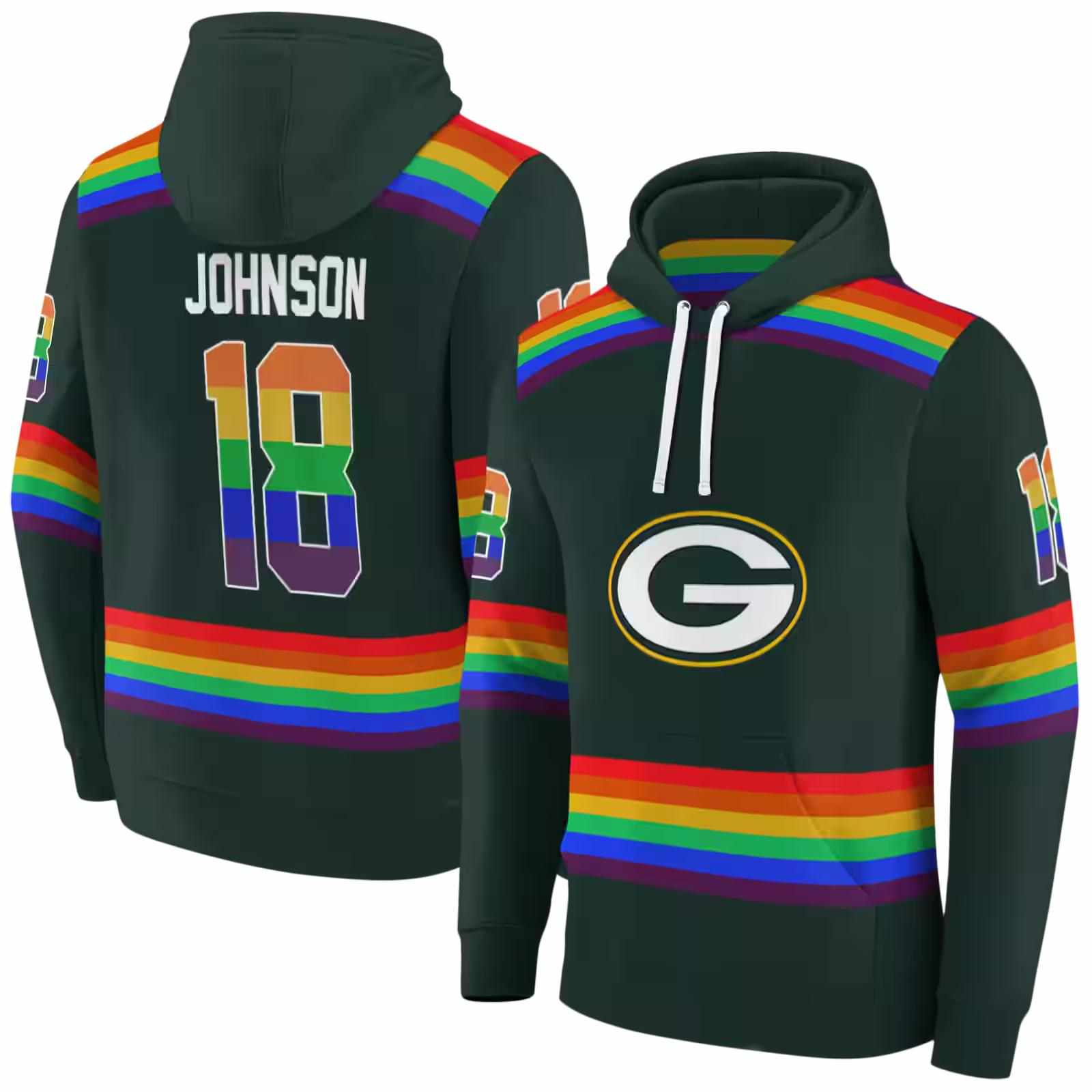 custom green bay packers rainbow stripes green hoodie fashion forward