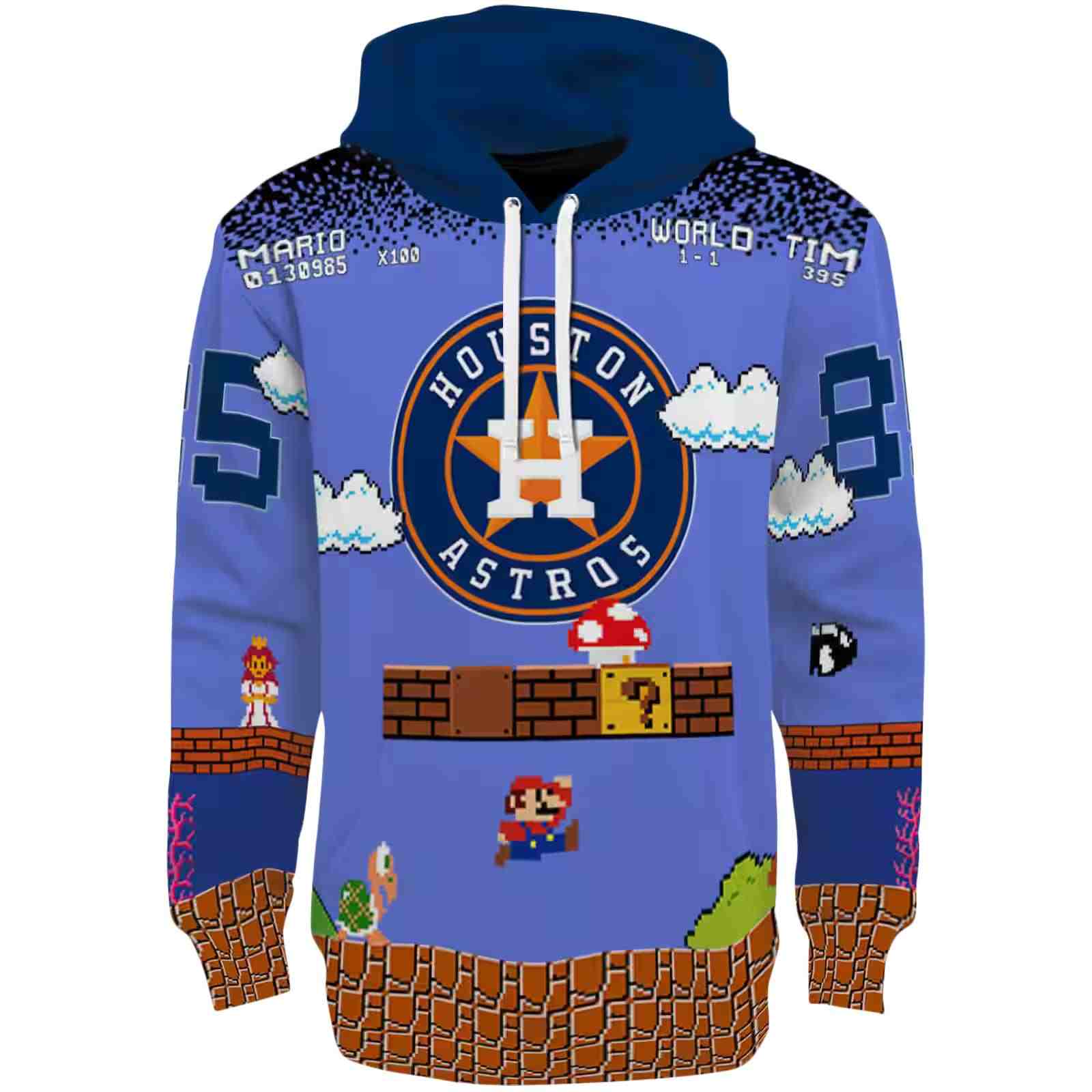 Custom Houston Astros Mario Blue Black Hoodie