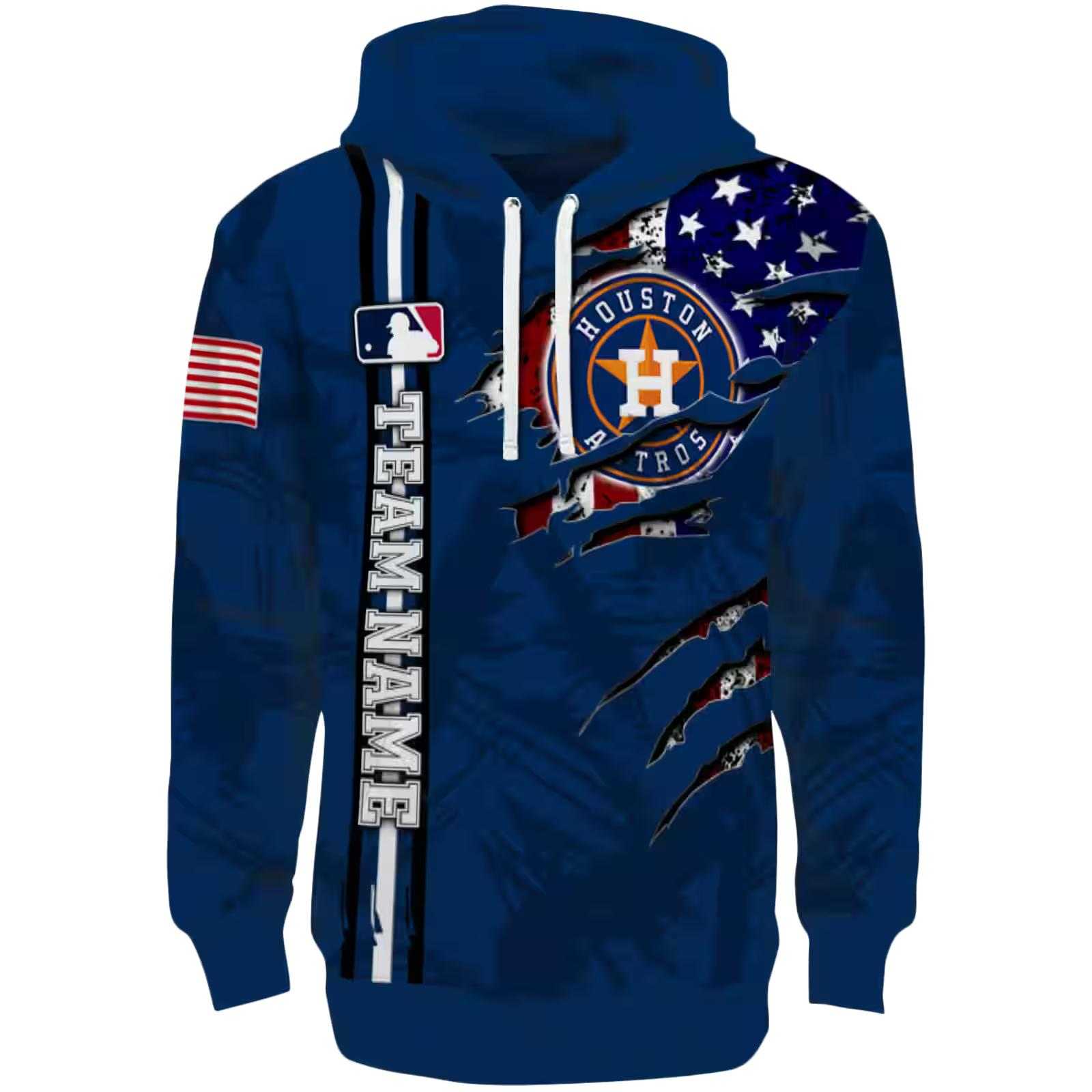 Custom Houston Astros Ripped Flag Blue Hoodie