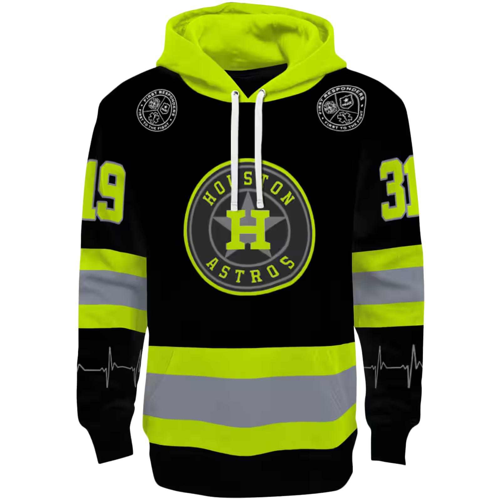 Custom Houston Astros Safety Motif Black Neon Green Hoodie