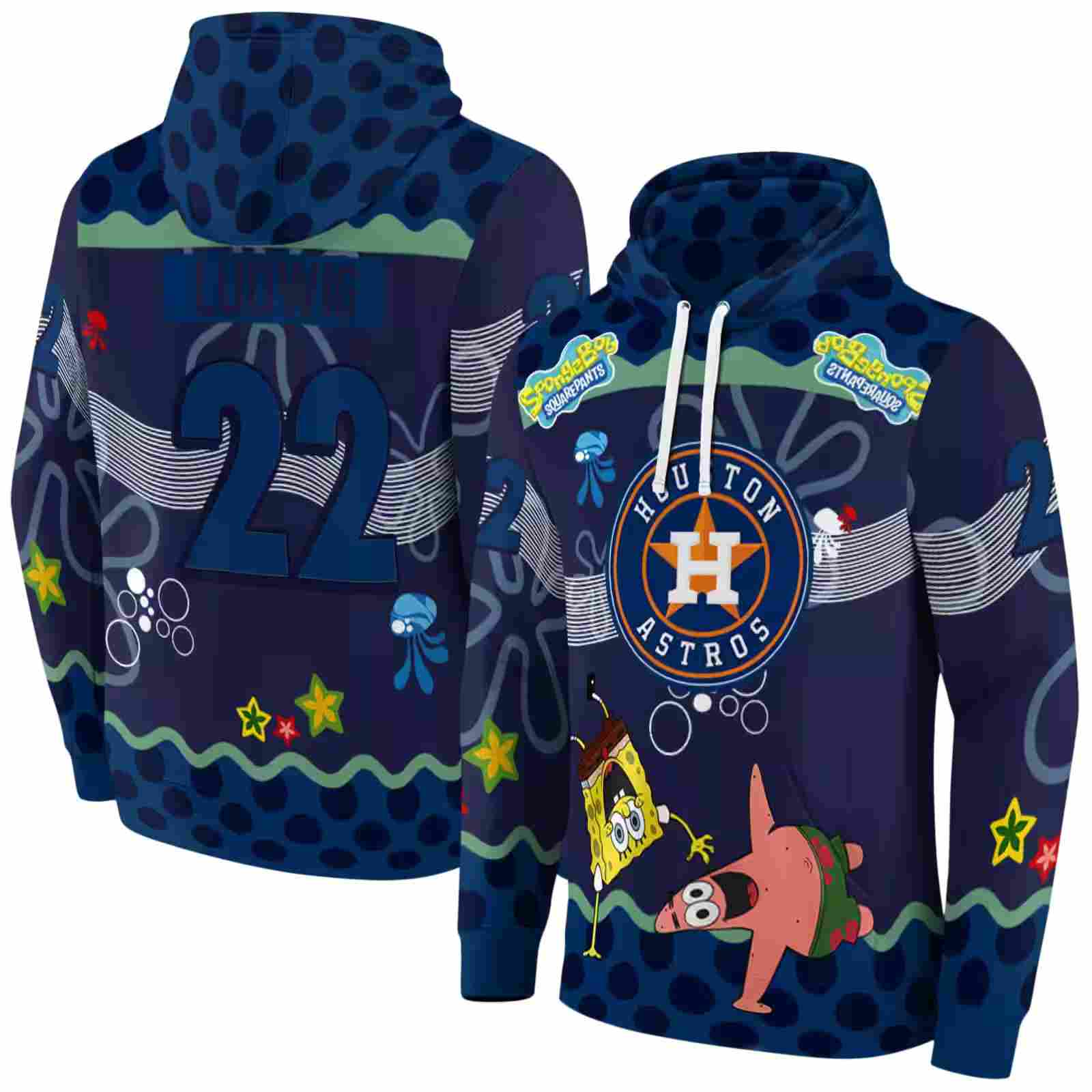 custom houston astros spongebob patrick star blue navy hoodie fashion forward