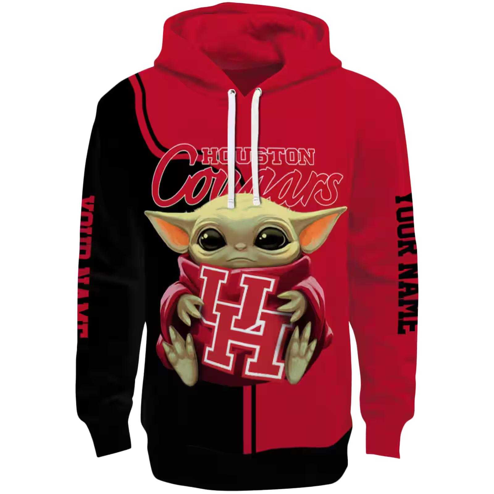 Custom Houston Cougars Baby Yoda Red Black Hoodie