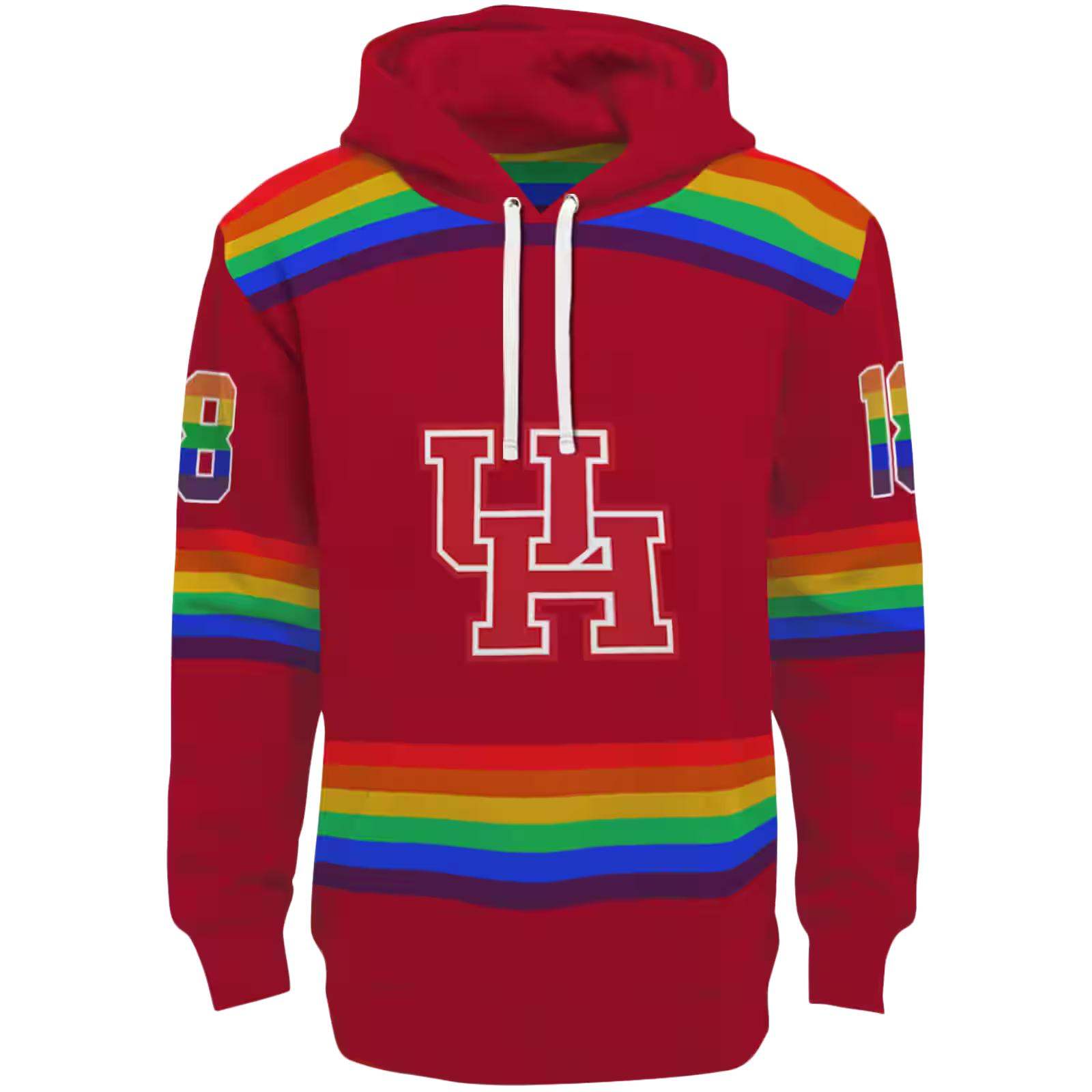 Custom Houston Cougars Rainbow Stripes Red Hoodie