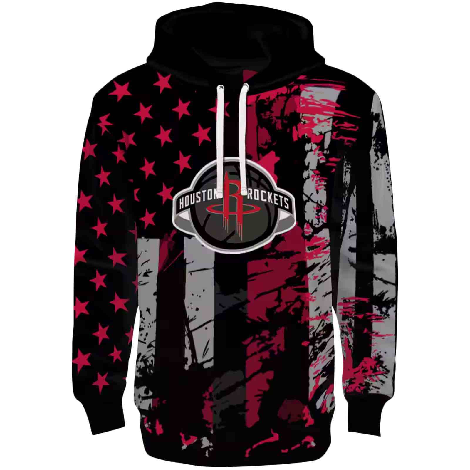 Custom Houston Rockets Distressed Flag Red Black Hoodie