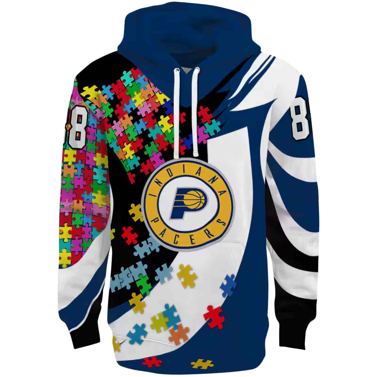 Custom Indiana Pacers Puzzle Pieces Blue Hoodie